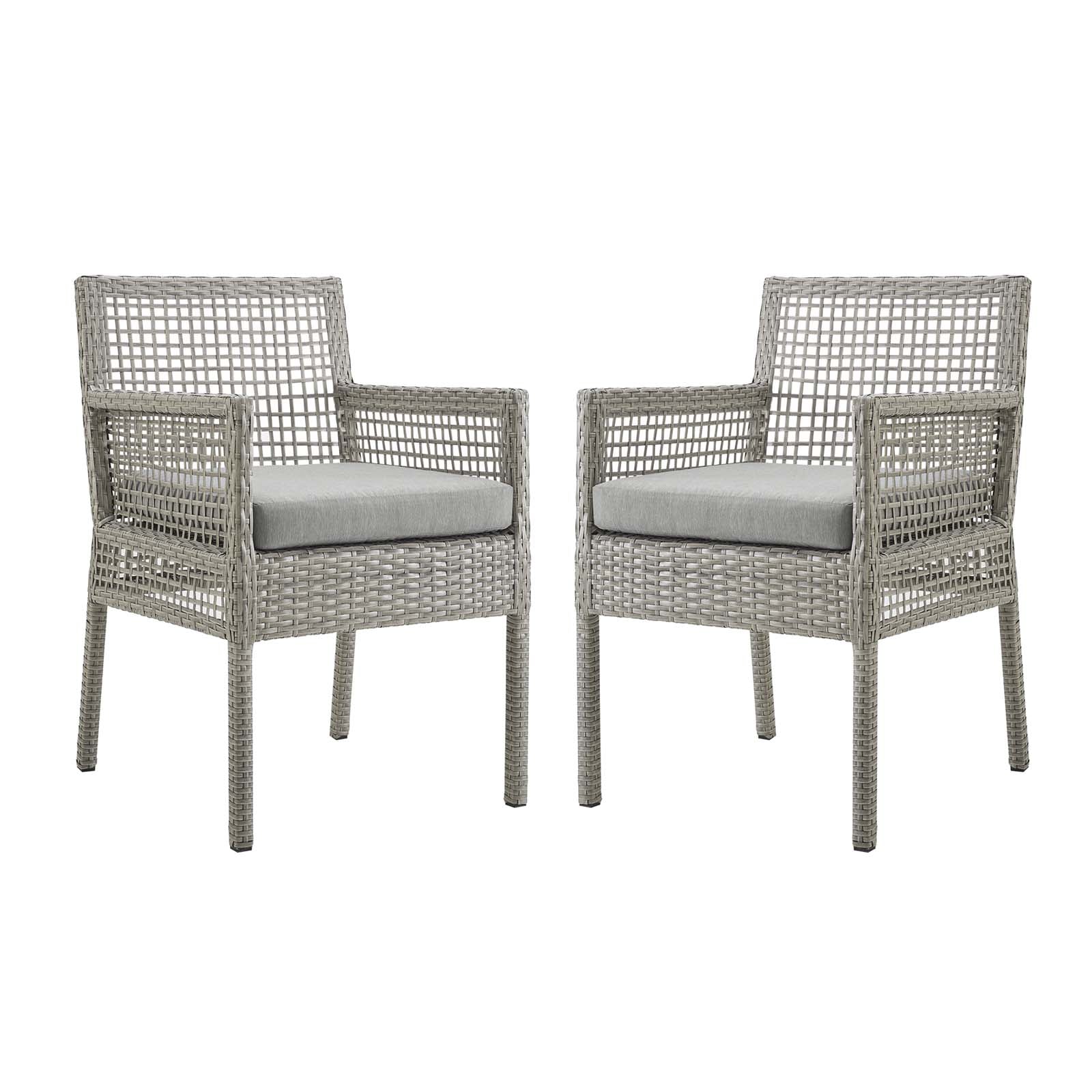 Modern Aura Dining Armchairs - Set of 2 Outdoor Patio Wicker Rattan Chairs for Garden, Poolside & Backyard Relaxation