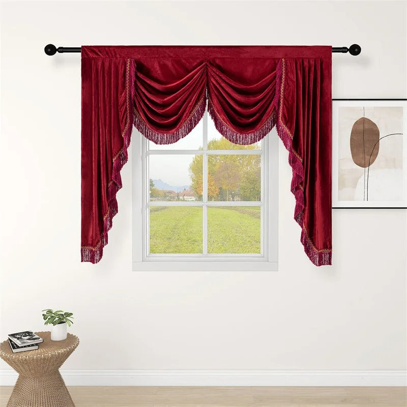 Elegant Mila Classic Plain Velvet Bed Skirt with Fringe Lace Trim - Red - Perfect for Queen/King Size Beds, Luxury Bedroom Decor & Hotel Style Makeover