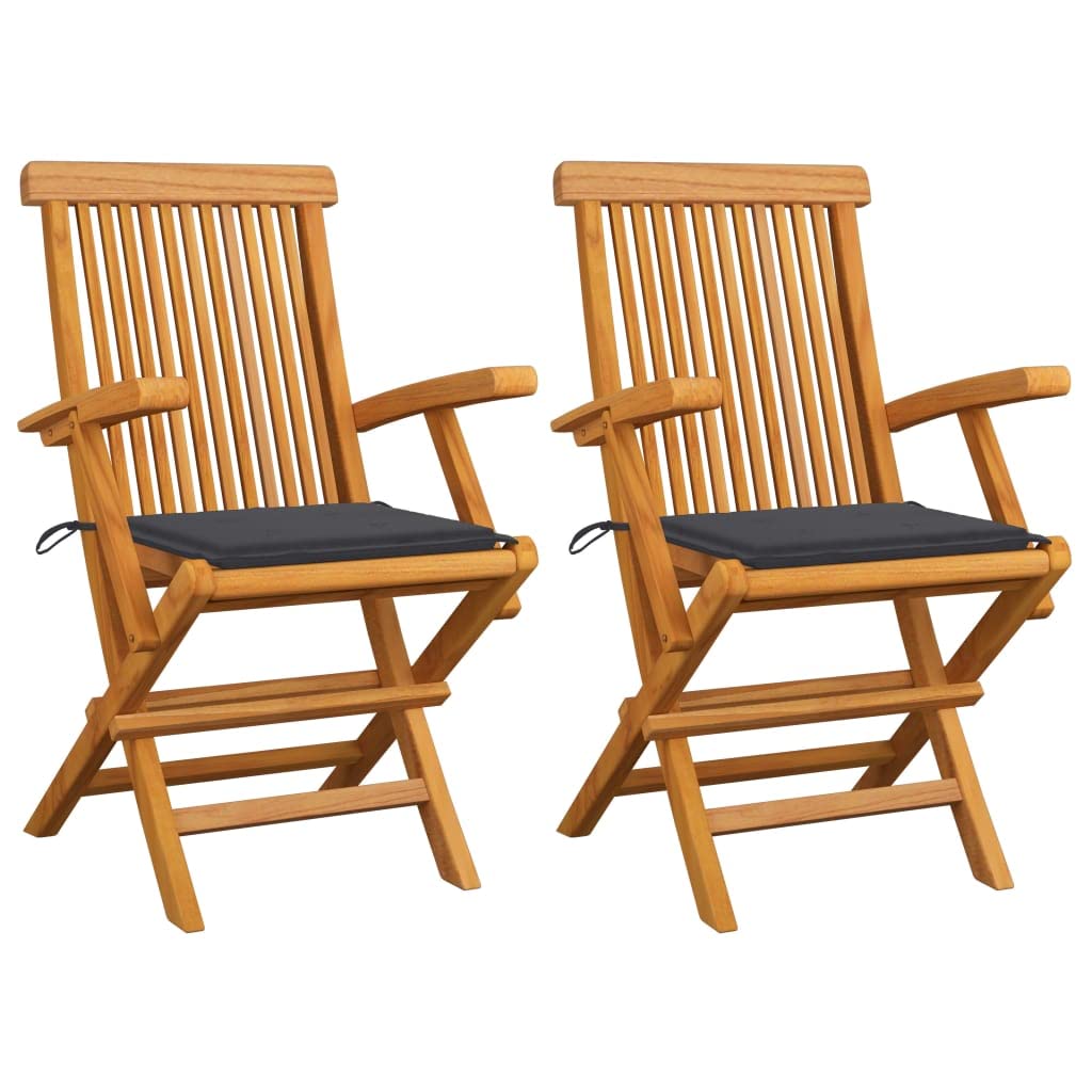 Premium Solid Teak Wood Folding Dining Chairs with Cushions - Weather-Resistant Outdoor Club Chairs for Patio, Garden, Deck, Backyard & Poolside (Set of 2, Anthracite) - Perfect for Outdoor Entertaining, BBQs & Relaxation