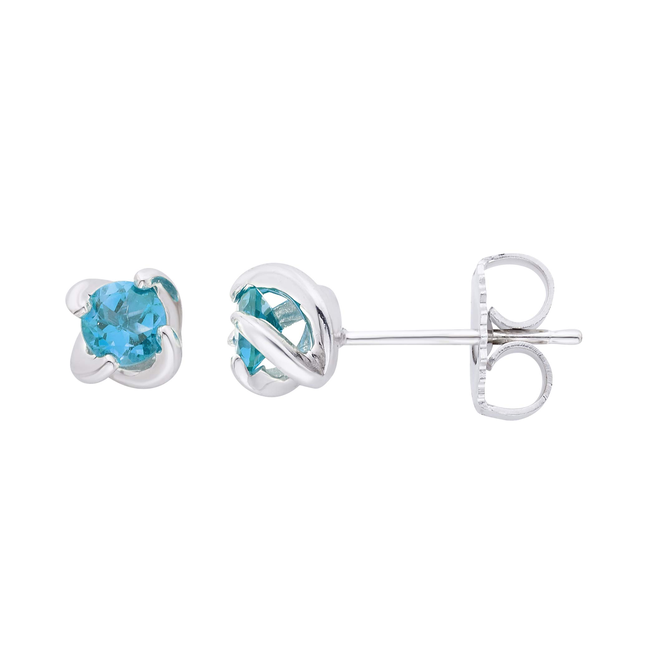 Boston Bay Diamonds Sterling Silver Petite Swirl-Set Birthstone Stud Earrings for Women - Dainty & Elegant Jewelry Gift for Birthday, Anniversary, Christmas - Perfect for Everyday Wear & Special Occasions