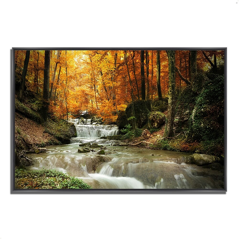 Autumn Stream - Premium Giclee Art Print on Gallery Wrapped Canvas, Handmade Wall Decor for Living Room, Bedroom & Office - Ready to Hang Landscape Painting for Home Decor