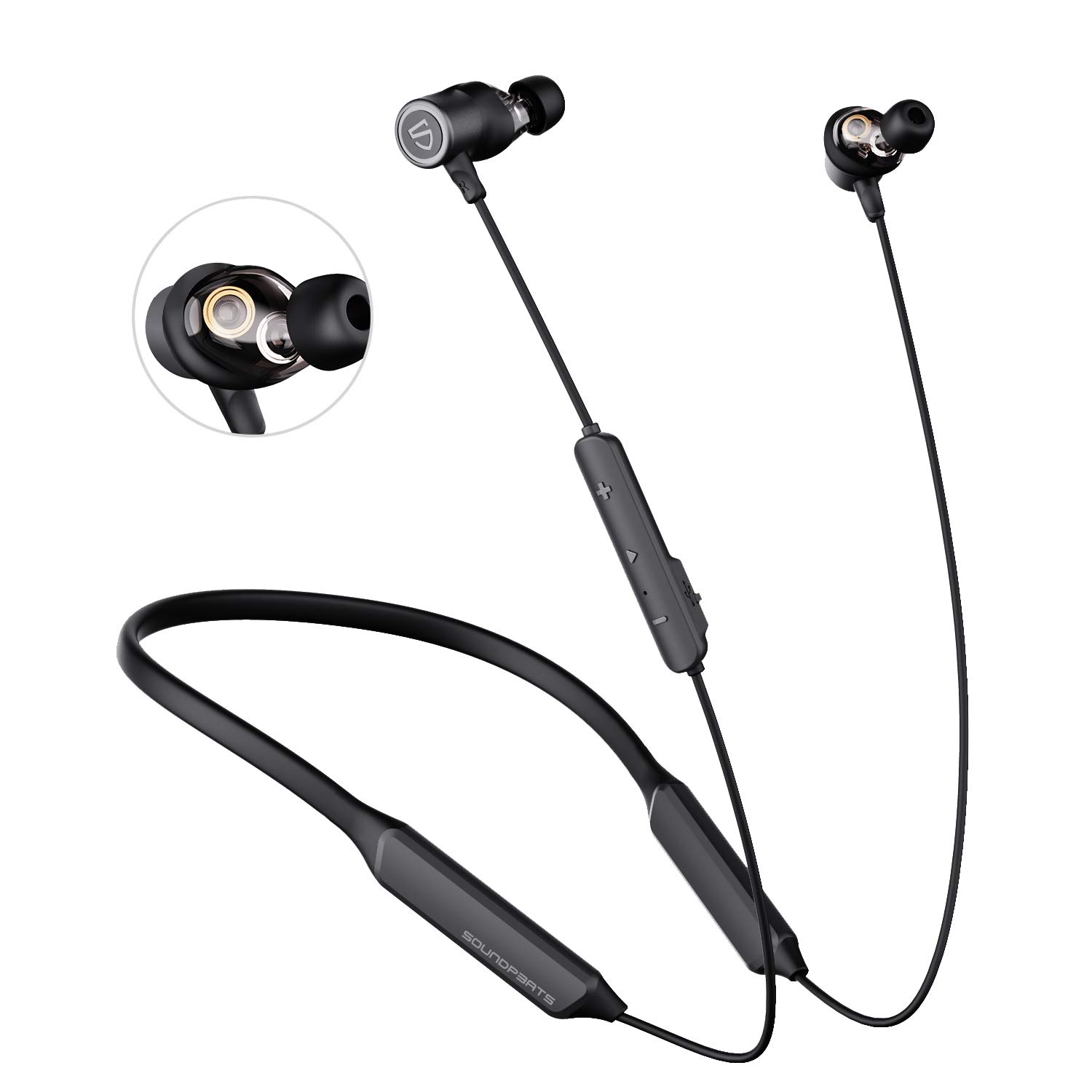 SoundPEATS Force Pro Wireless Bluetooth Headphones - Dual Dynamic Drivers, APTX HD Audio, 22H Playtime, Neckband Sports Earbuds with Built-in Mic for Running, Gym & Outdoor Activities