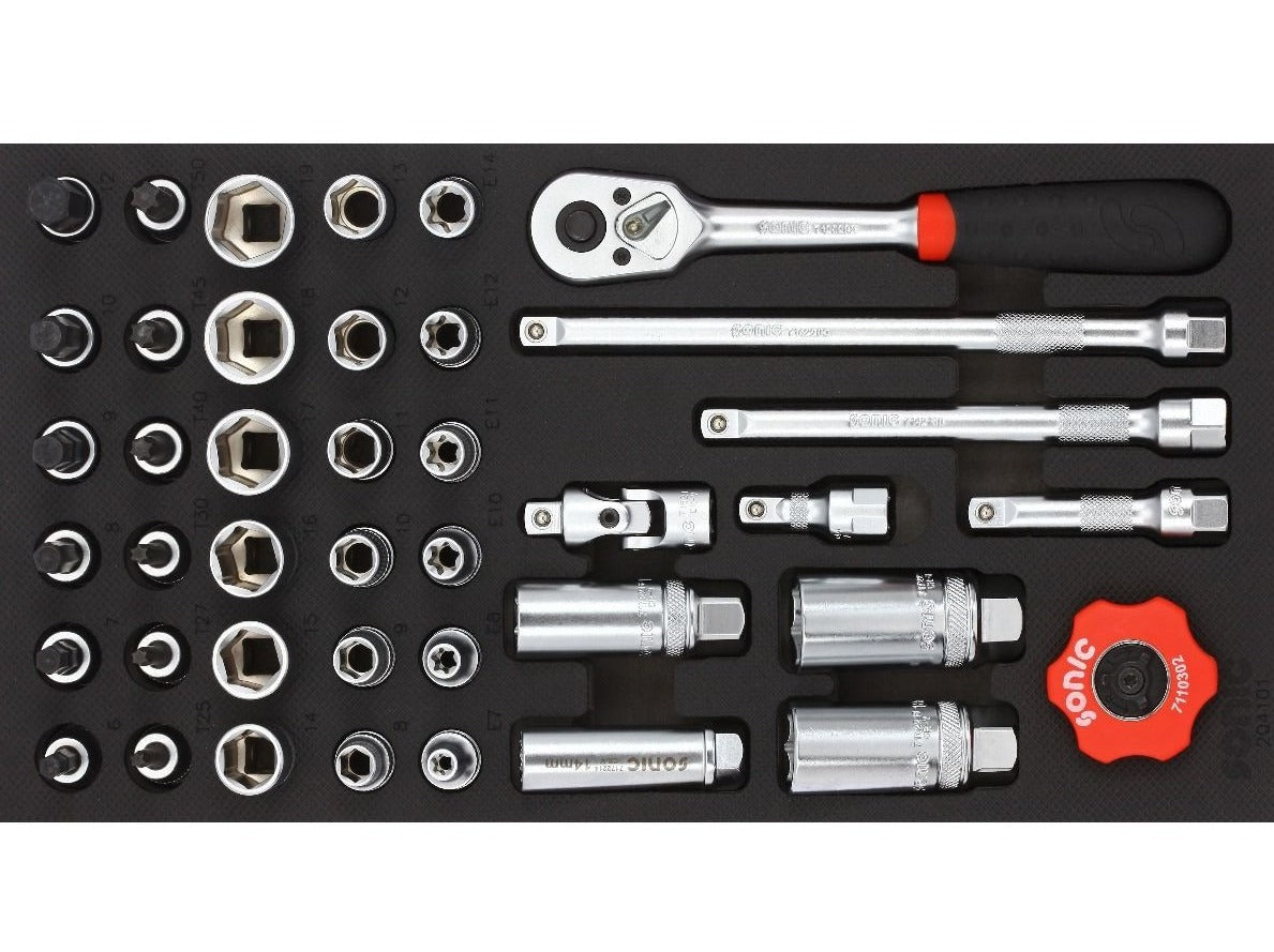 3/8 Inch 41-Piece Sonic Foam System Bit Socket Set - Small (1/3) - Perfect for Automotive Repairs, DIY Projects & Home Improvement Tasks