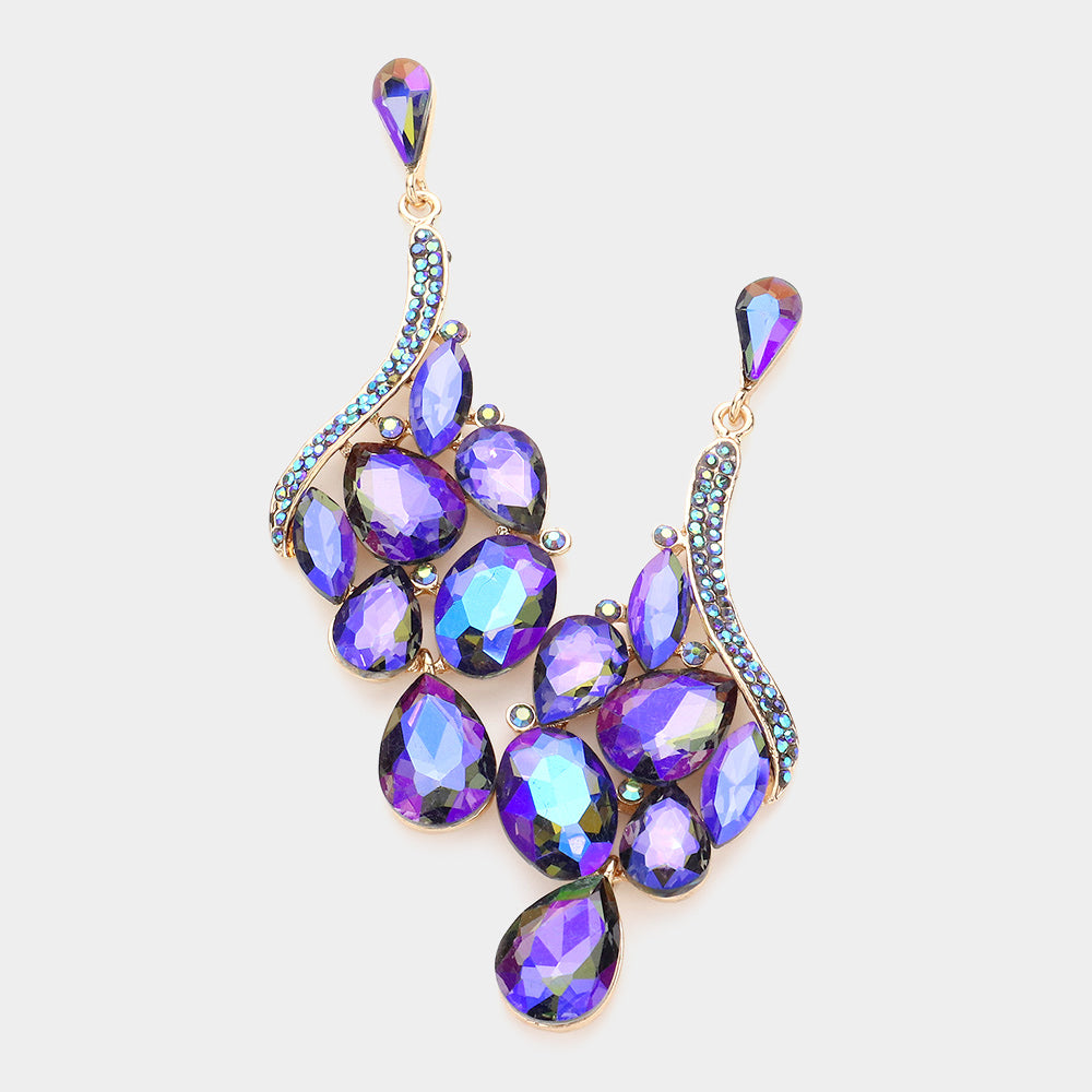 Blue AB Crystal Multi-Stone Cluster Dangle Earrings for Pageant | Elegant Drop Earrings for Women | Perfect for Weddings, Parties & Special Occasions | 589394
