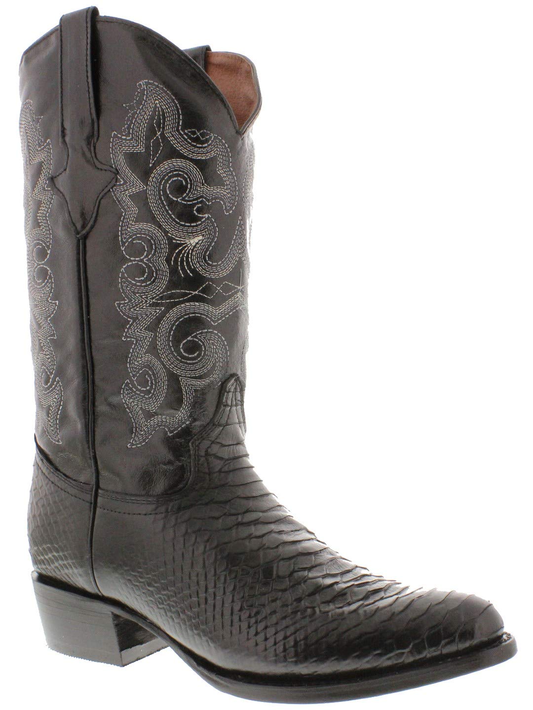 Men's Black Western Leather Cowboy Boots with Snake Python Print - Round Toe Design for Country Dancing, Rodeo Events & Western Fashion