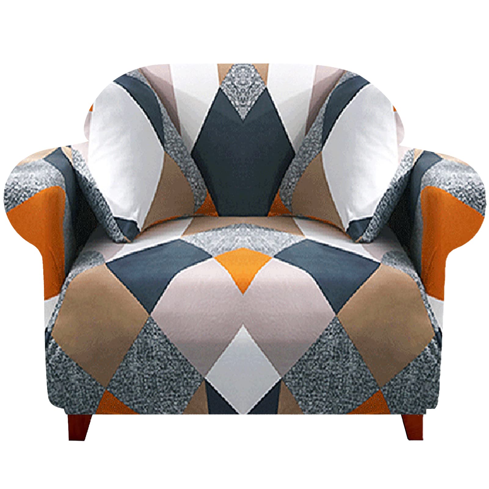 Stretch Chair Sofa Cover - Printed Non-Slip Elastic Couch Slipcover with 1 Pillowcase & Foam Sticks, Washable Universal Furniture Protector for Kids & Pets (Geometric Design) - Perfect for Living Room, Bedroom, and Office Use