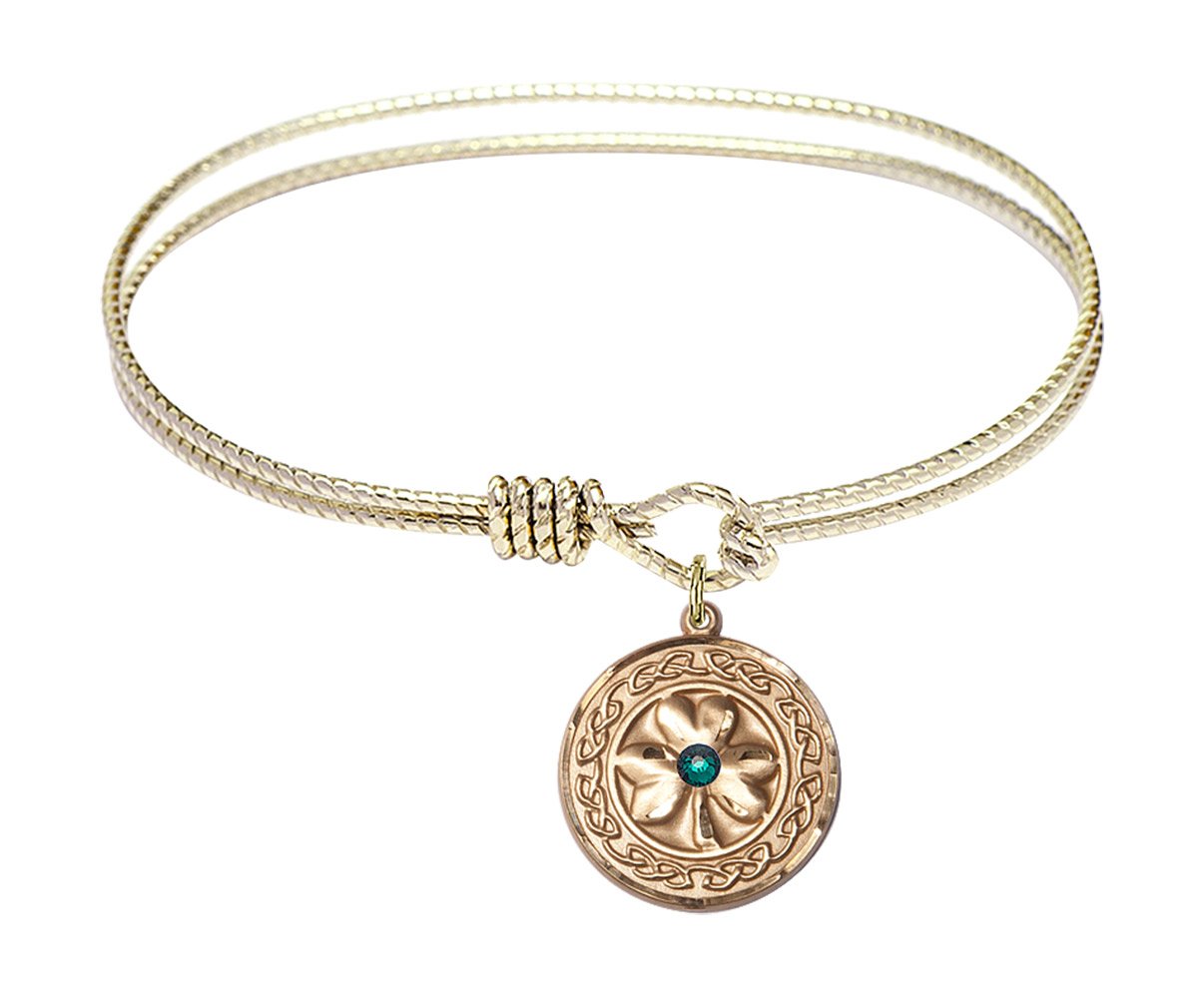 7 1/4 Inch Oval Eye Hook Bangle Bracelet with Shamrock & Celtic Border Charm - Perfect for St. Patrick's Day, Irish-Themed Parties & Celtic Jewelry Collections