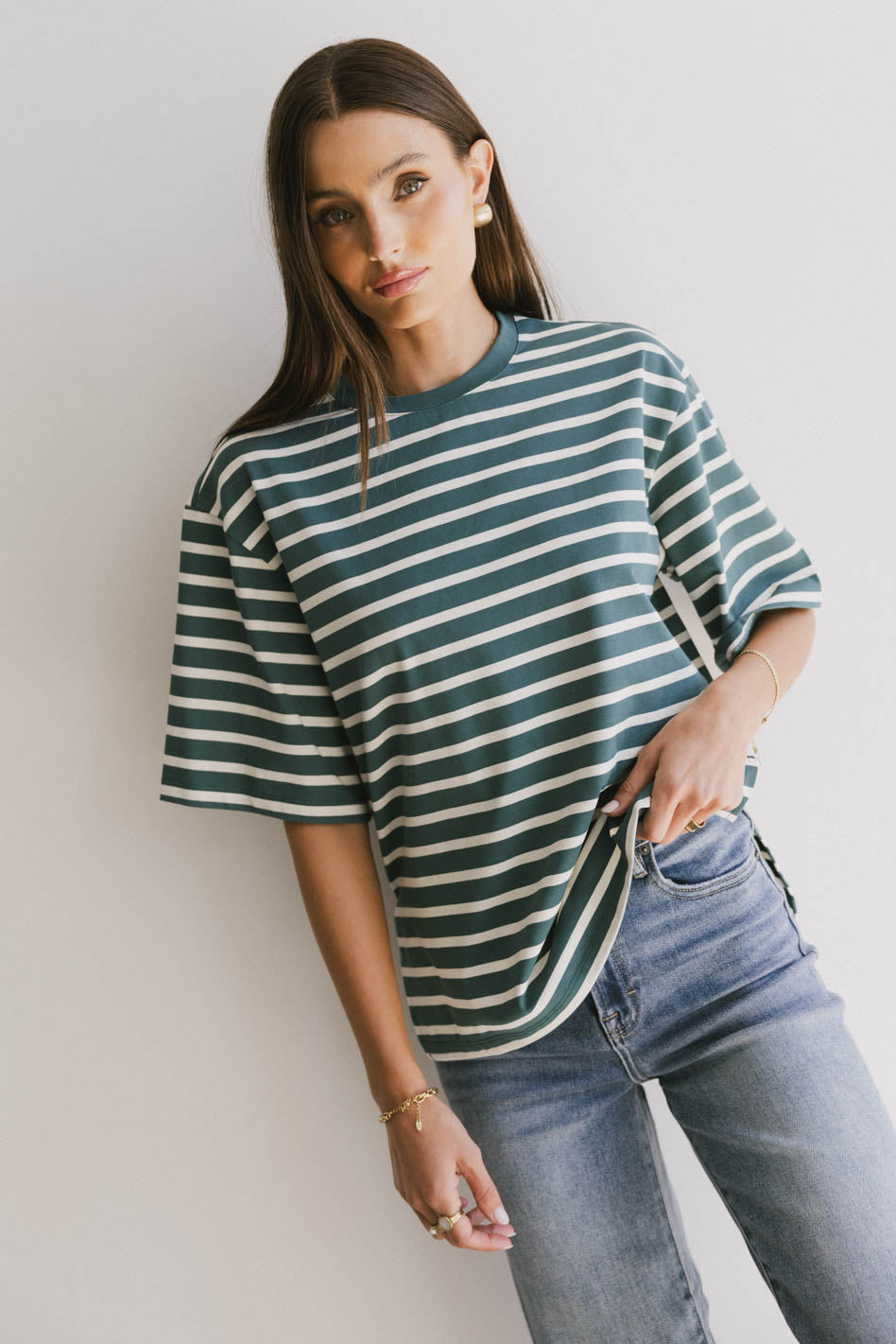 Freddie Striped Tee in Teal | Soft Cotton Crewneck T-Shirt for Men | Casual Wear & Everyday Outfits | FINAL SALE
