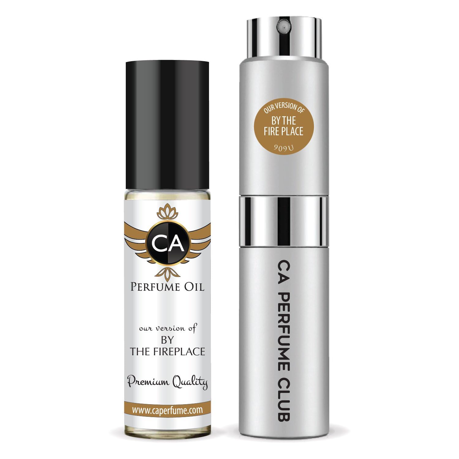 CA Perfume Duo Set - Impression of By The Fireplace Fragrance for Women & Men (0.27 Fl Oz Spray + 0.33 Fl Oz Roll-On Body Oil) - Romantic Date Night & Winter Evening Scent