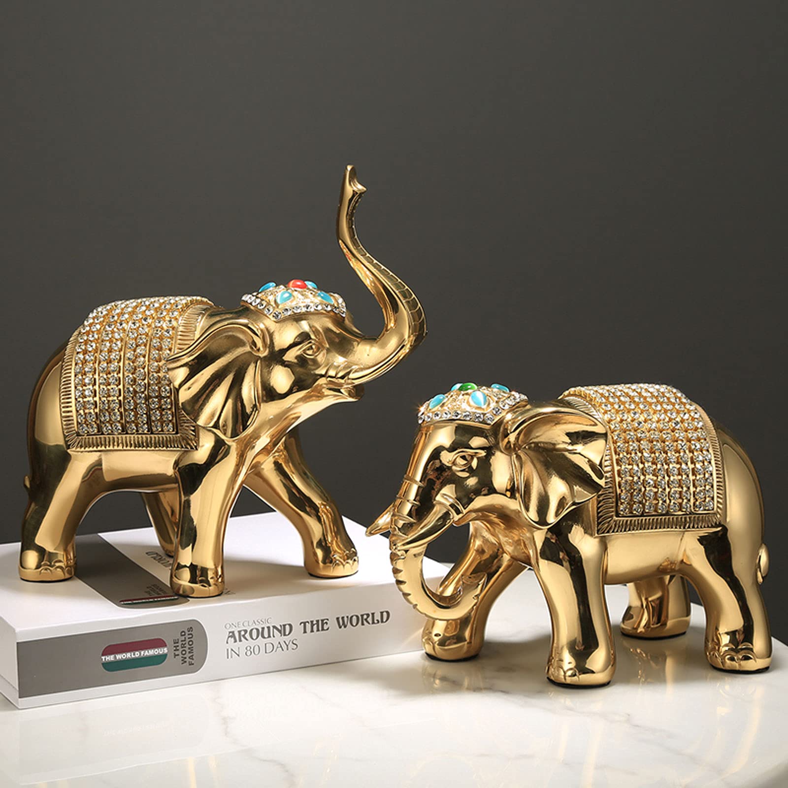 Lucky Elephant Candle Holder - Feng Shui Home Decor Statue for Dining Table Centerpiece, Gold Collectible Figurine | Perfect for Living Room Decor, Wedding Centerpieces & Spiritual Gift Giving