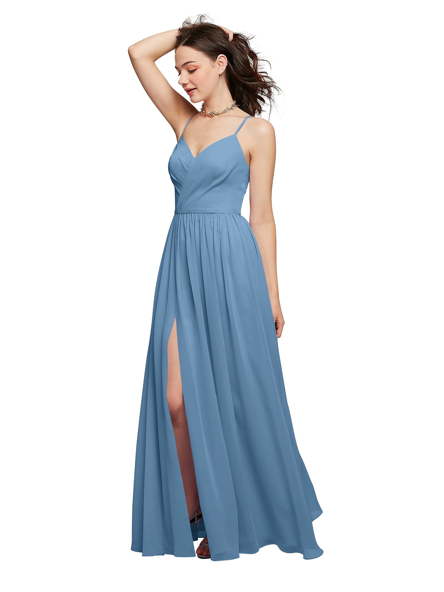 AW BRIDAL Women's Chiffon Spaghetti Strap Bridesmaid Dress - Elegant Long Formal Evening Gown for Weddings, Prom, Parties & Special Occasions