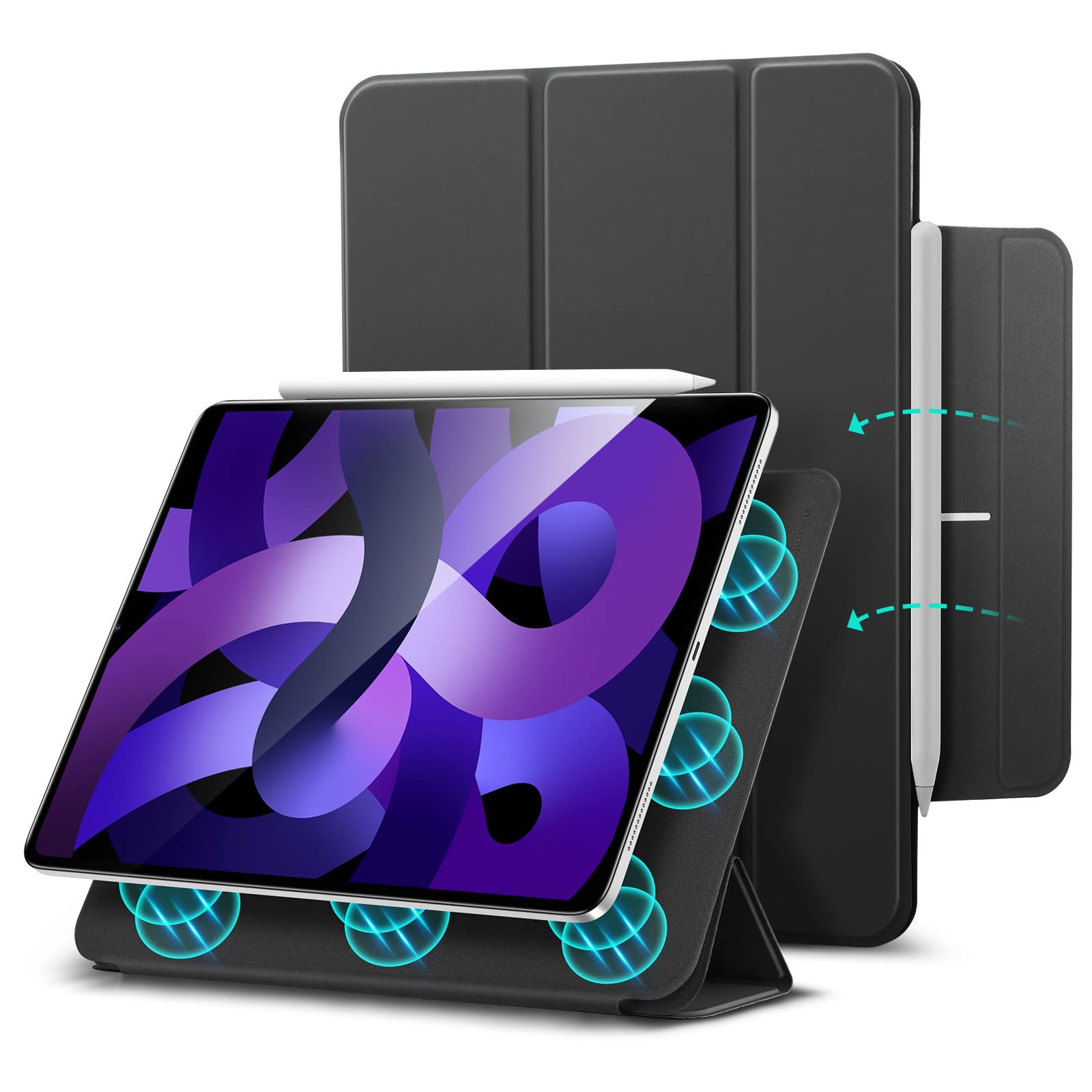 ESR Magnetic Case for iPad Air 4 (2020) & iPad Pro 11 (2018) 10.9 Inch - Trifold Smart Cover with Auto Sleep/Wake & Strong Magnetic Attachment | Rebound Series in Black | Perfect for Work, Travel & Home Use