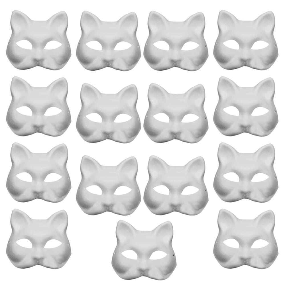 EXCEART 15pcs DIY White Paper Fox Masks - Unpainted Animal Face Masks for Kids, Blank Cat Half Masks for Decorating, Craft Party Favors - Perfect for Halloween Costumes, School Projects & Birthday Party Activities