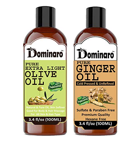Dominaro 100% Pure Natural Extra Light Olive Oil & Ginger Hair Oil for Growth & Shine (200ml) - Nourishing Scalp Treatment for Dry Damaged Hair, Perfect for Daily Hair Care & Massage