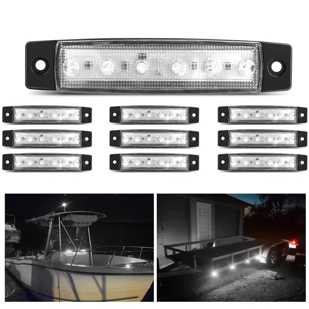 3.8 Inch 6 LED White Side Marker Lights - 10 Pack - Waterproof & Durable for Trucks, Trailers, RVs, Boats - Perfect for Nighttime Safety & Vehicle Customization