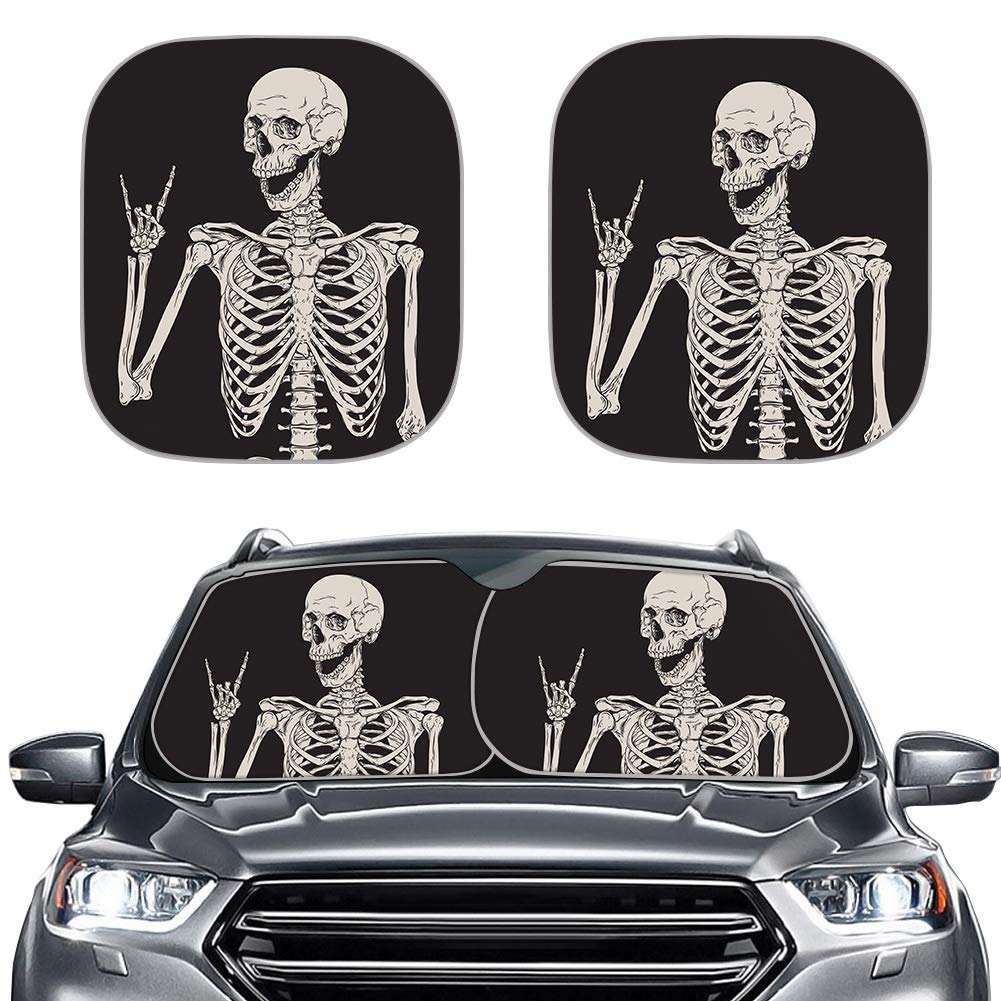 Universal Car Windshield Sun Shade - Foldable Skull Design Sun Visor for Heat & UV Protection | Perfect for Summer Parking, Road Trips & Vehicle Decor