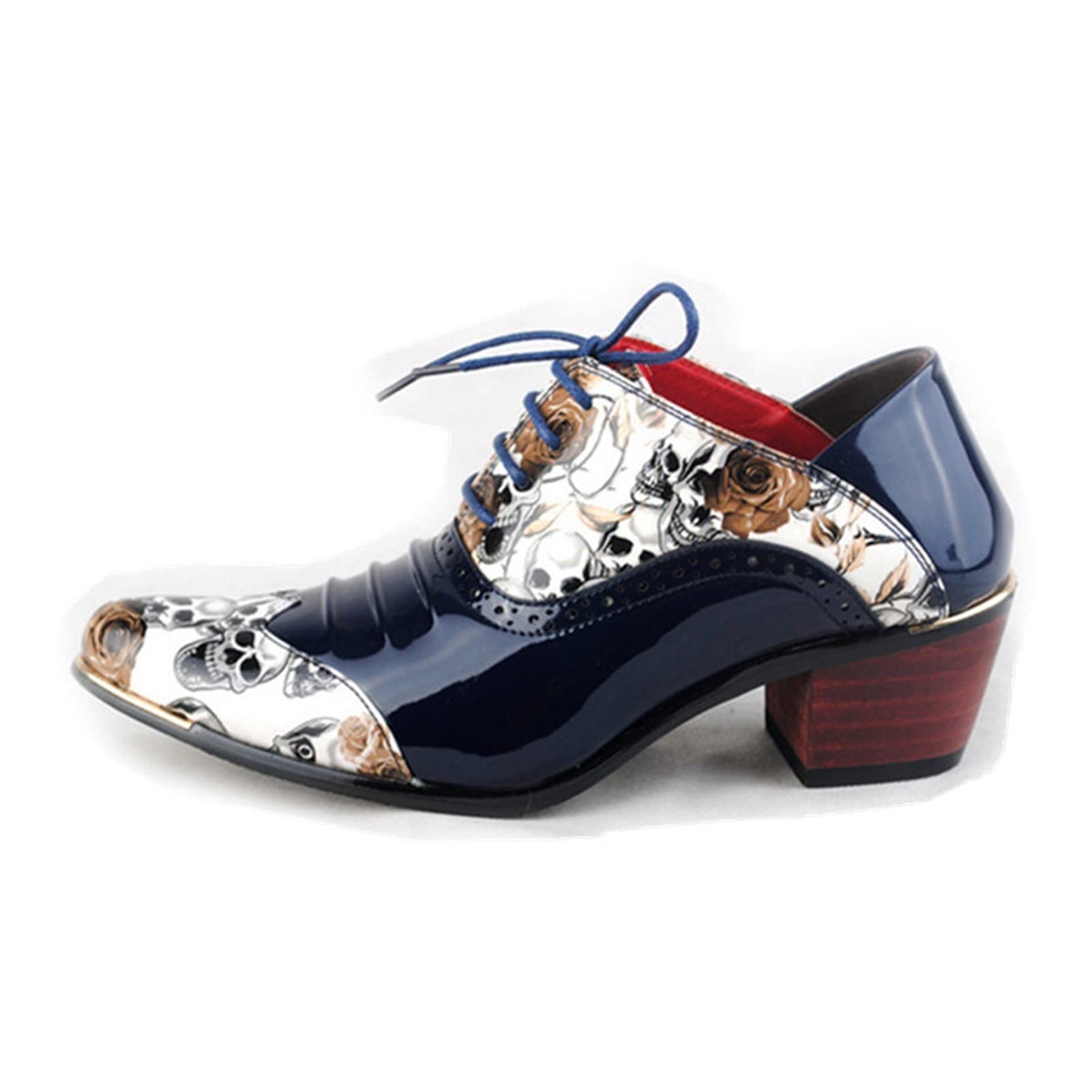 Yipmai Men's Luxury Height Increasing Oxford Dress Shoes - Patent Leather Skull Pattern Formal Shoes for Wedding & Party - Thick Heel Business & Evening Wear