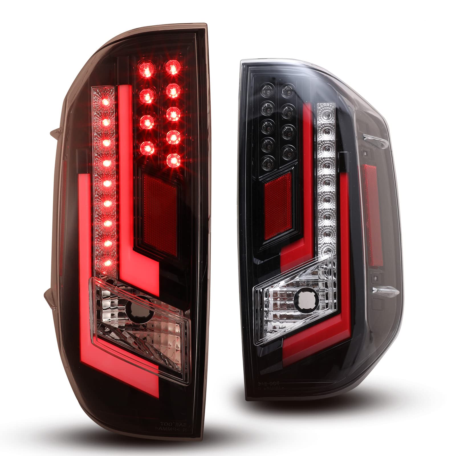 **AUTOWIKI LED Tail Lights for 2014-2020 Toyota Tundra - Glossy Black Housing, Clear Lens, Red Guide (2PCS) - Perfect for Off-Roading & Night Driving**