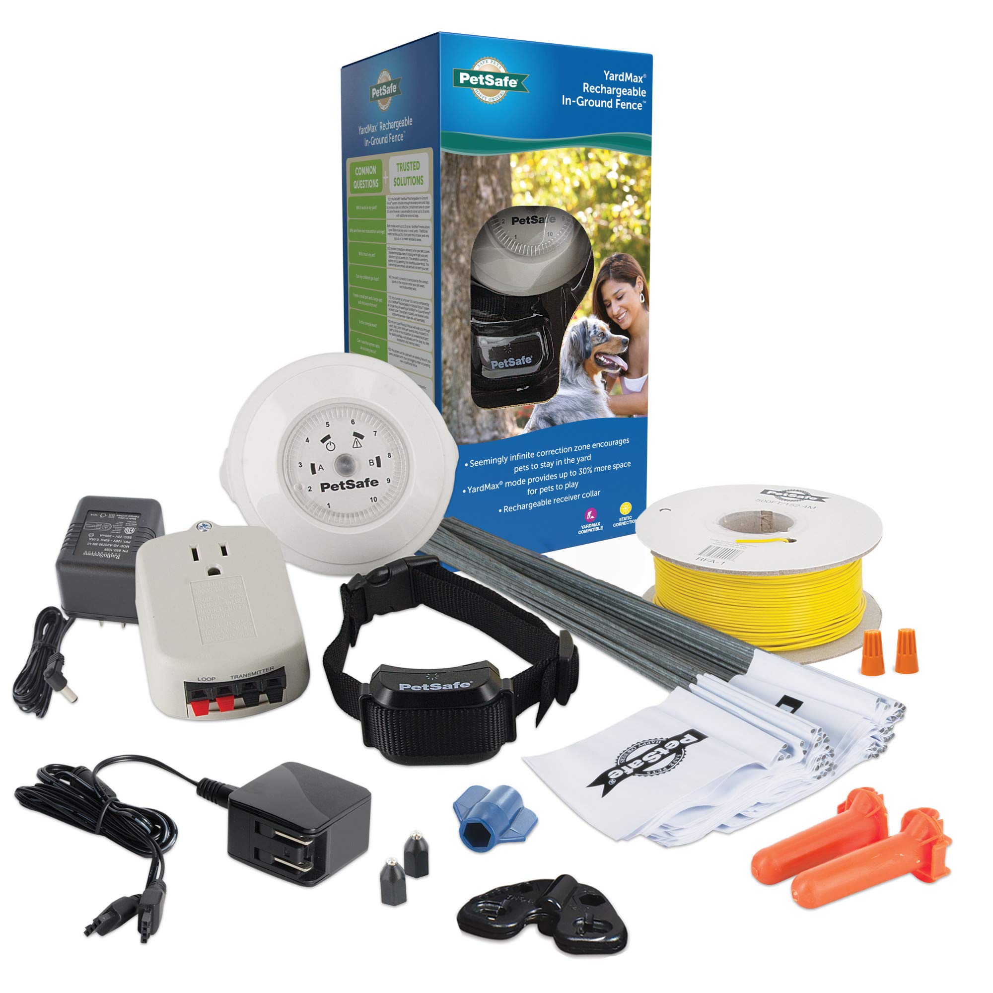 PetSafe YardMax Rechargeable In-Ground Dog & Cat Fence System with Receiver Collar - Wireless Pet Containment Solution for Indoor/Outdoor Use by INVISIBLE FENCE Brand | Adjustable Wire Gauge | Perfect for Backyard, Garden & Large Property Pet Safety