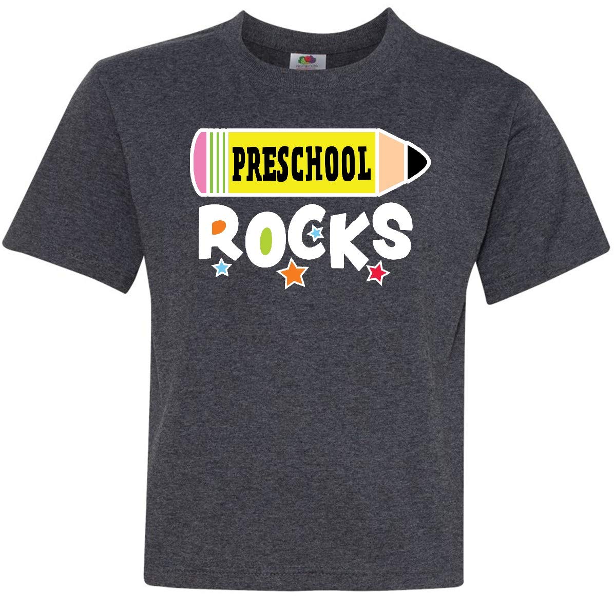 Inktastic Preschool Rocks with Pencil and Stars Youth T-Shirt - Cute Graphic Tee for Kids, Toddler & Preschooler - Perfect for School, Playdates & Everyday Wear