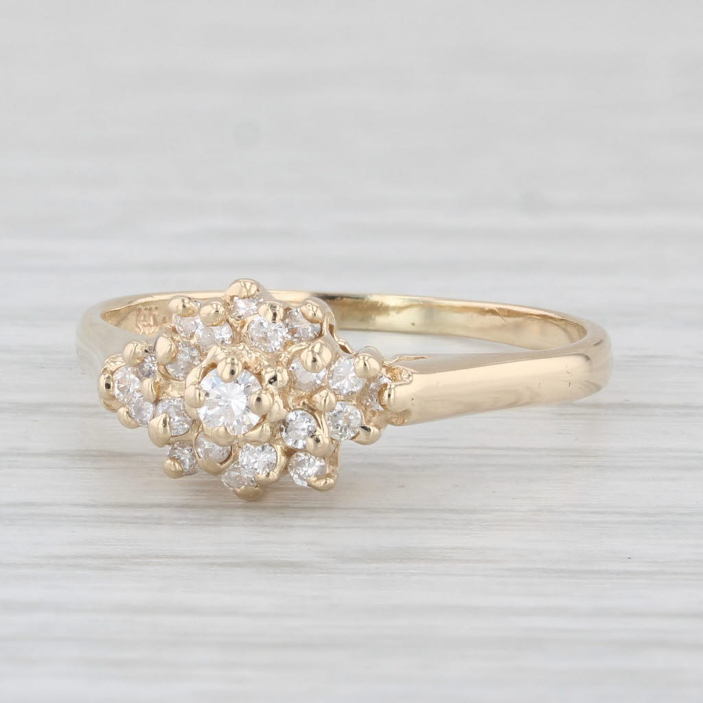 0.23ctw Diamond Cluster Engagement Ring 14k Yellow Gold Size 7.25 - Perfect for Proposals, Anniversaries & Bridal Jewelry