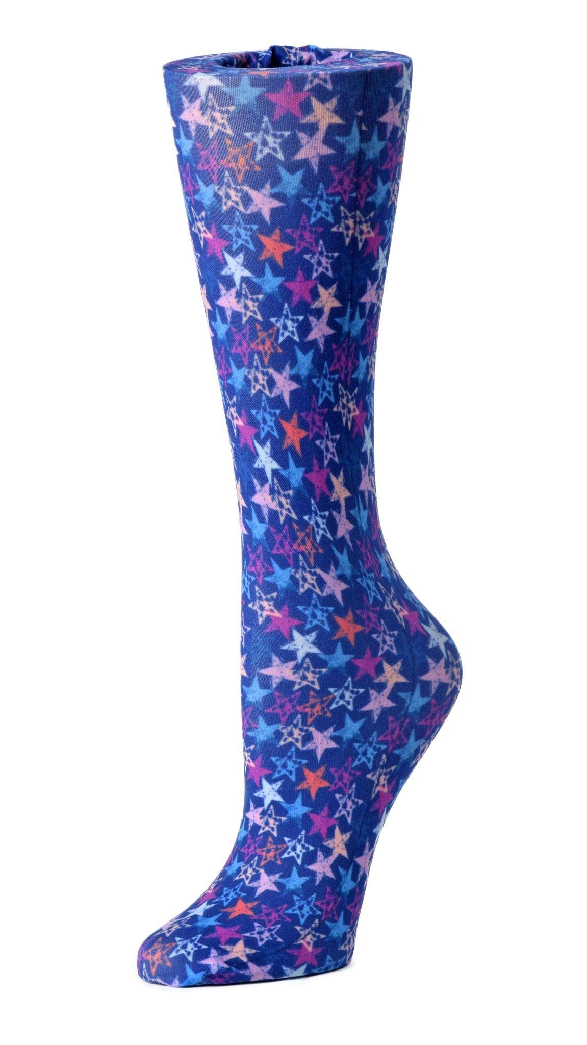 Therapeutic Graduated 10-18 mmHg Compression Socks for Women & Men - Abstract Star Pattern (Wide Calf) - Improve Circulation & Reduce Swelling for Travel, Running & Work