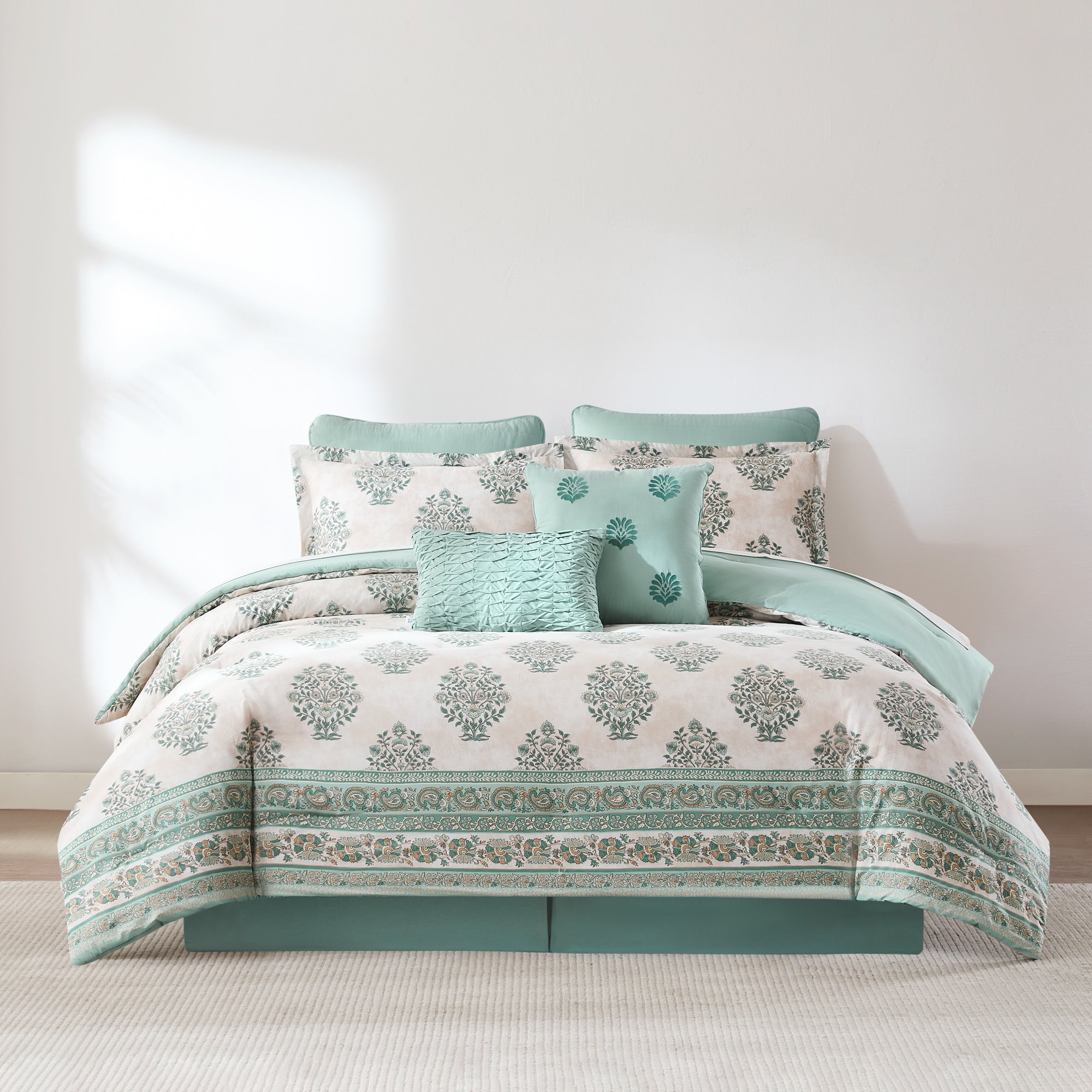 Sofia Floral Block Bouquet Cotton Comforter Set - Soft & Breathable Bedding for Cozy Bedroom Decor, Perfect for Master Bedroom, Guest Room & Dorm
