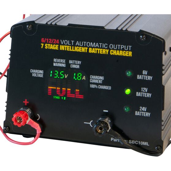 Power Train Smart Battery Charger 6V/12V/24V 10Amp - Fast Charging for Cars, Trucks, Motorcycles & Marine Batteries - Perfect for Home Garage, Road Trips & Emergency Vehicle Maintenance