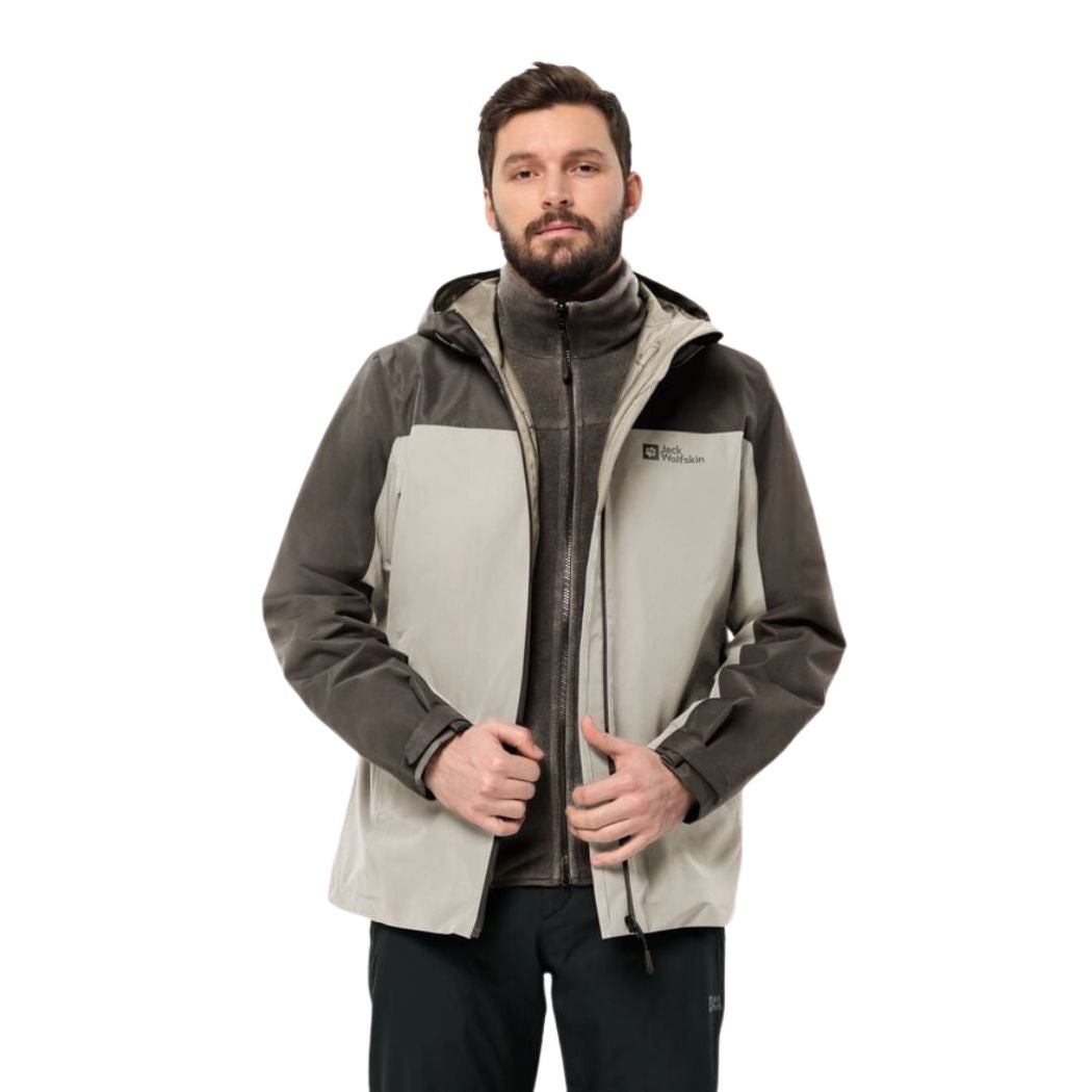 Jack Wolfskin Taubenberg 3-in-1 Men's Waterproof Hiking Jacket - Windproof & Breathable Outdoor Jacket for Camping, Trekking, and Winter Adventures