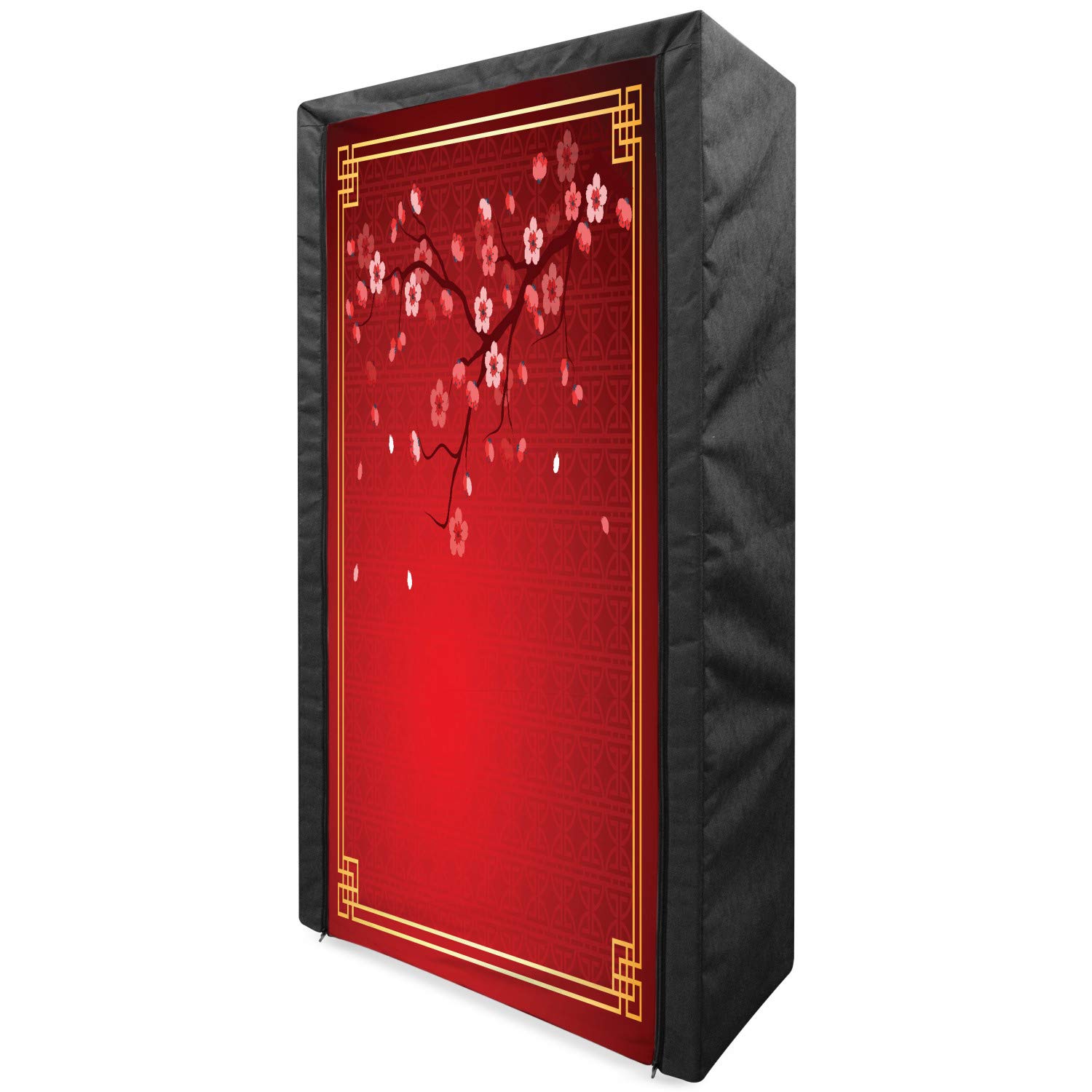 Ambesonne Red Portable Fabric Wardrobe with Cherry Blossom Design - 33.5