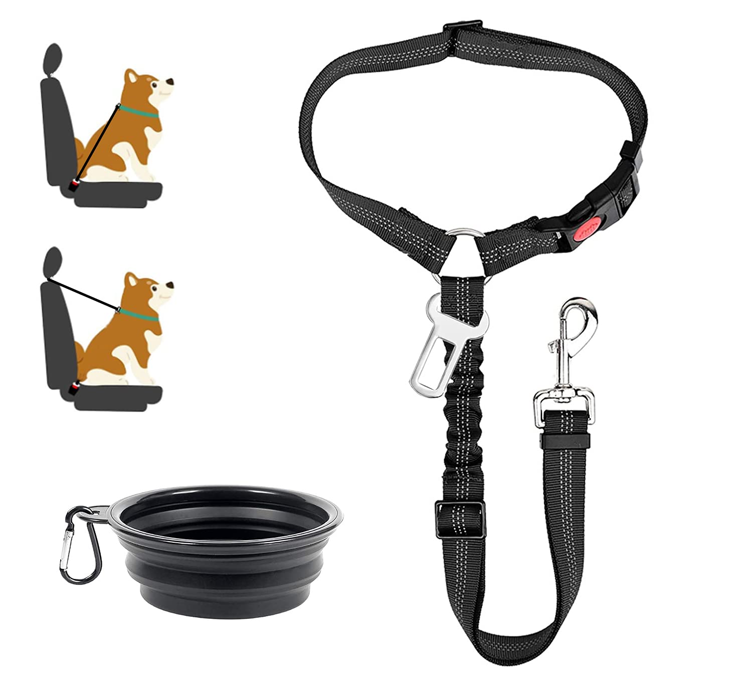 2-in-1 Dog Seat Belt & Headrest Restraint - Adjustable Pet Car Safety Harness with Clip Buckle for Small Medium Large Dogs - Perfect for Road Trips & Daily Commutes with Your Furry Friend