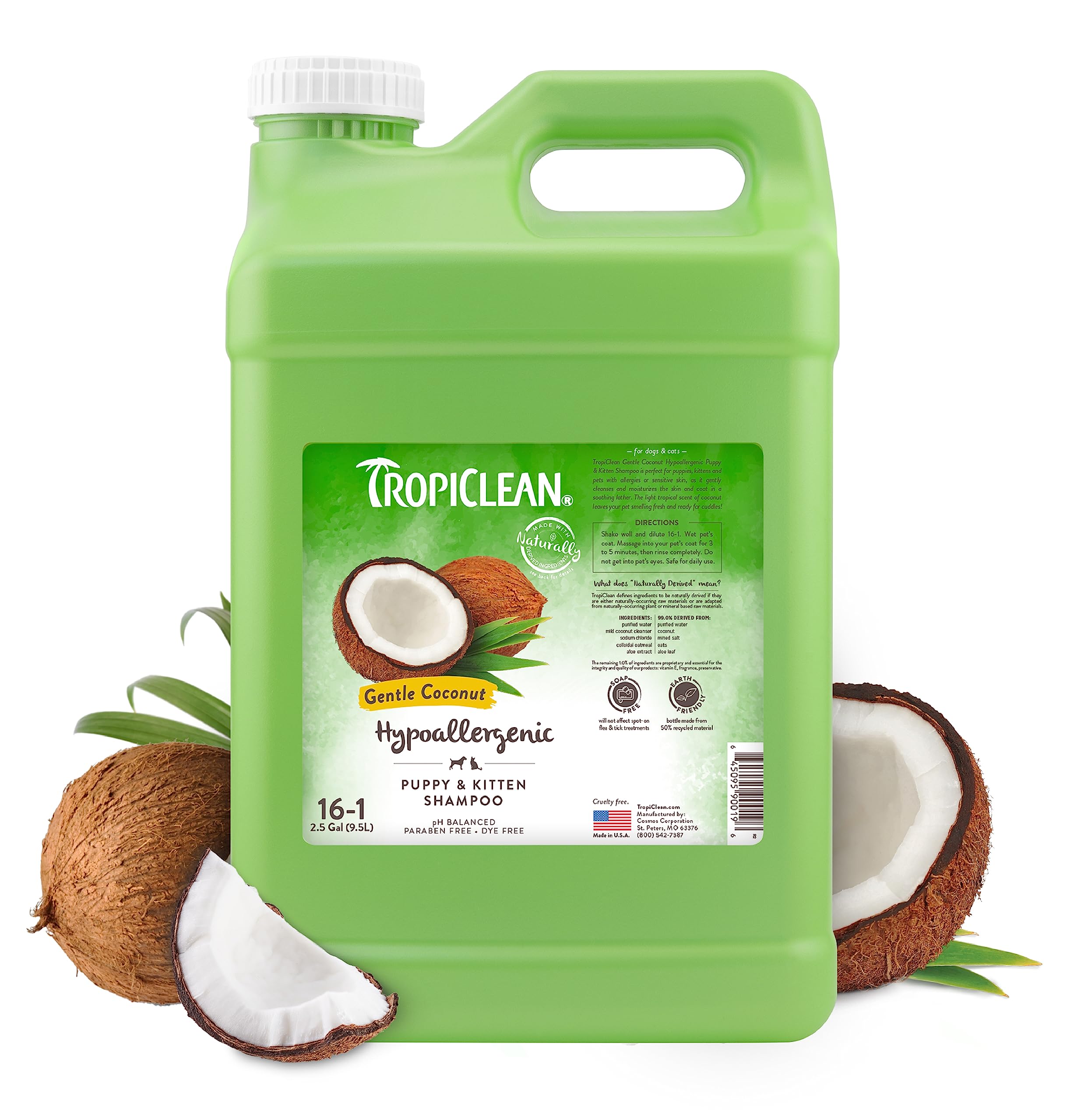 TropiClean Gentle Puppy Shampoo for Allergies & Sensitive Skin - Professional Coconut Scented Dog Shampoo Made in USA (2.5 Gallon) - Ideal for Bathing Puppies & Dogs with Skin Irritations