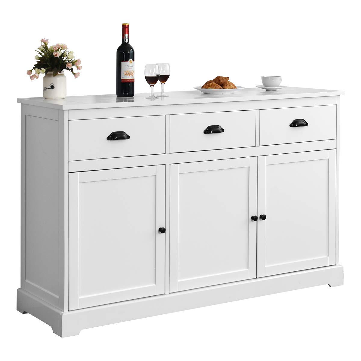 Giantex White Sideboard Buffet Server - 2 Cabinets & 3 Drawers Storage Cabinet with Adjustable Shelves for Dining Room, Kitchen, Entryway - Perfect for Home Organization & Entertaining Guests