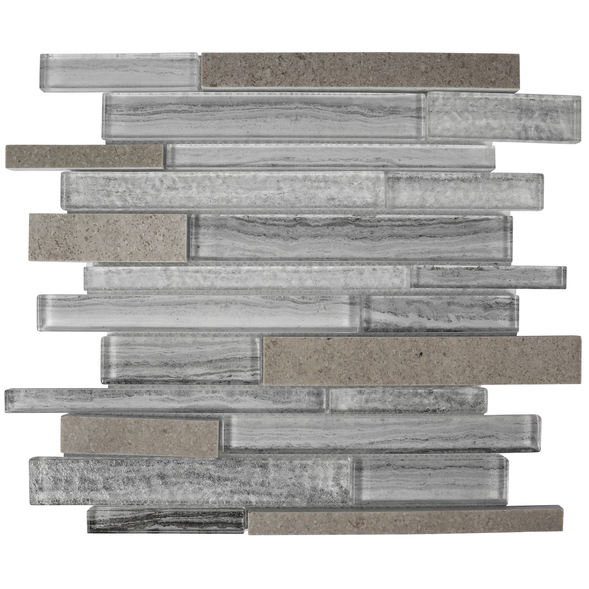 Gray Inkjet Glass Tile Kitchen Backsplash - Bath & Shower Wall Decor with Marble Brick Joint Pattern & Brown Wave Art Mosaics (10 Sheets/Box) - Perfect for Modern Kitchen Remodeling & Bathroom Upgrade