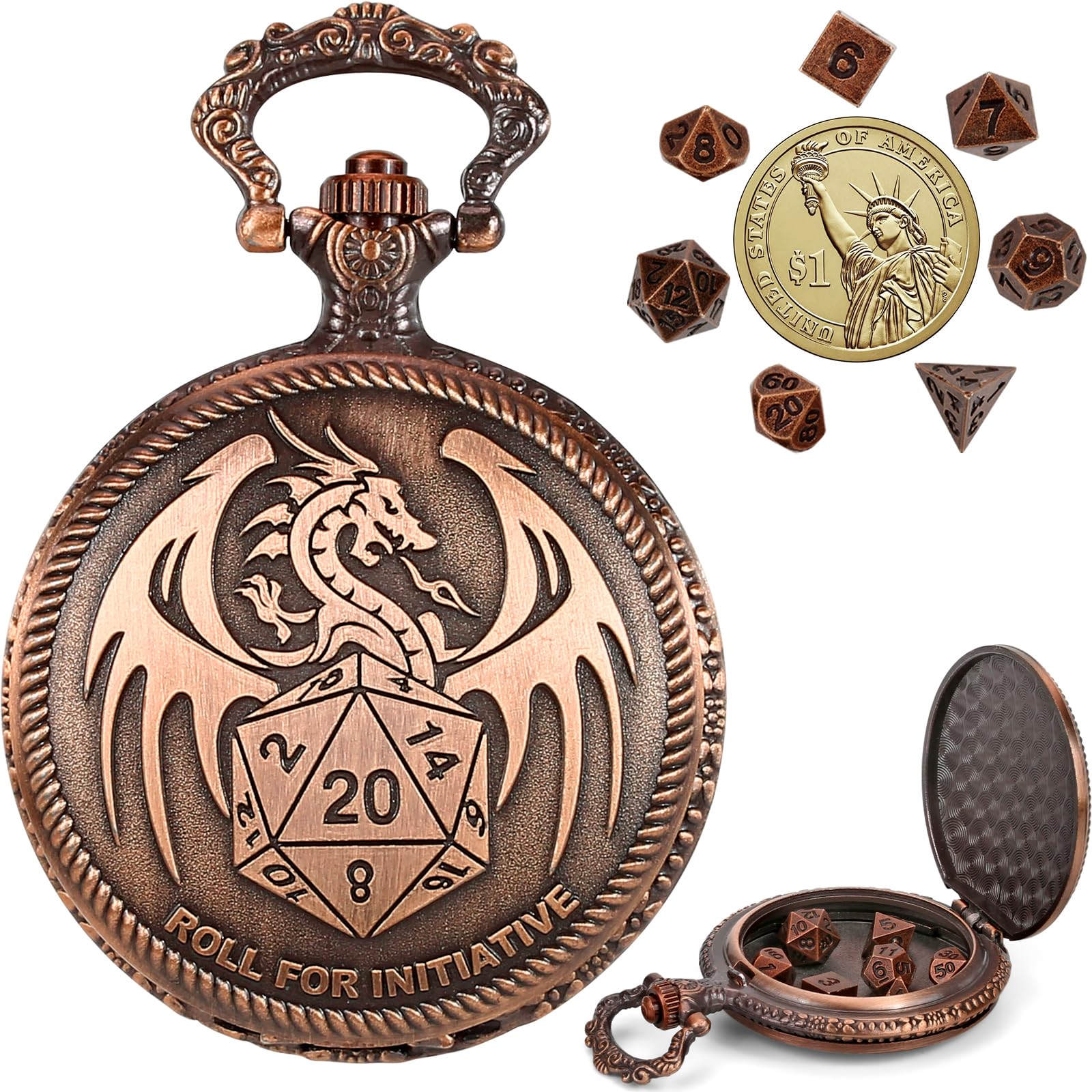 Premium DND Mini Dice Set - Small Metal Polyhedral Dice for Dungeons & Dragons RPG Games | Pocket Watch Case Included | Perfect D&D Gifts for Men, Women & Tabletop Gamers (Red Bronze, 6mm) | Ideal for Campaigns, Collectors & Roleplaying Adventures