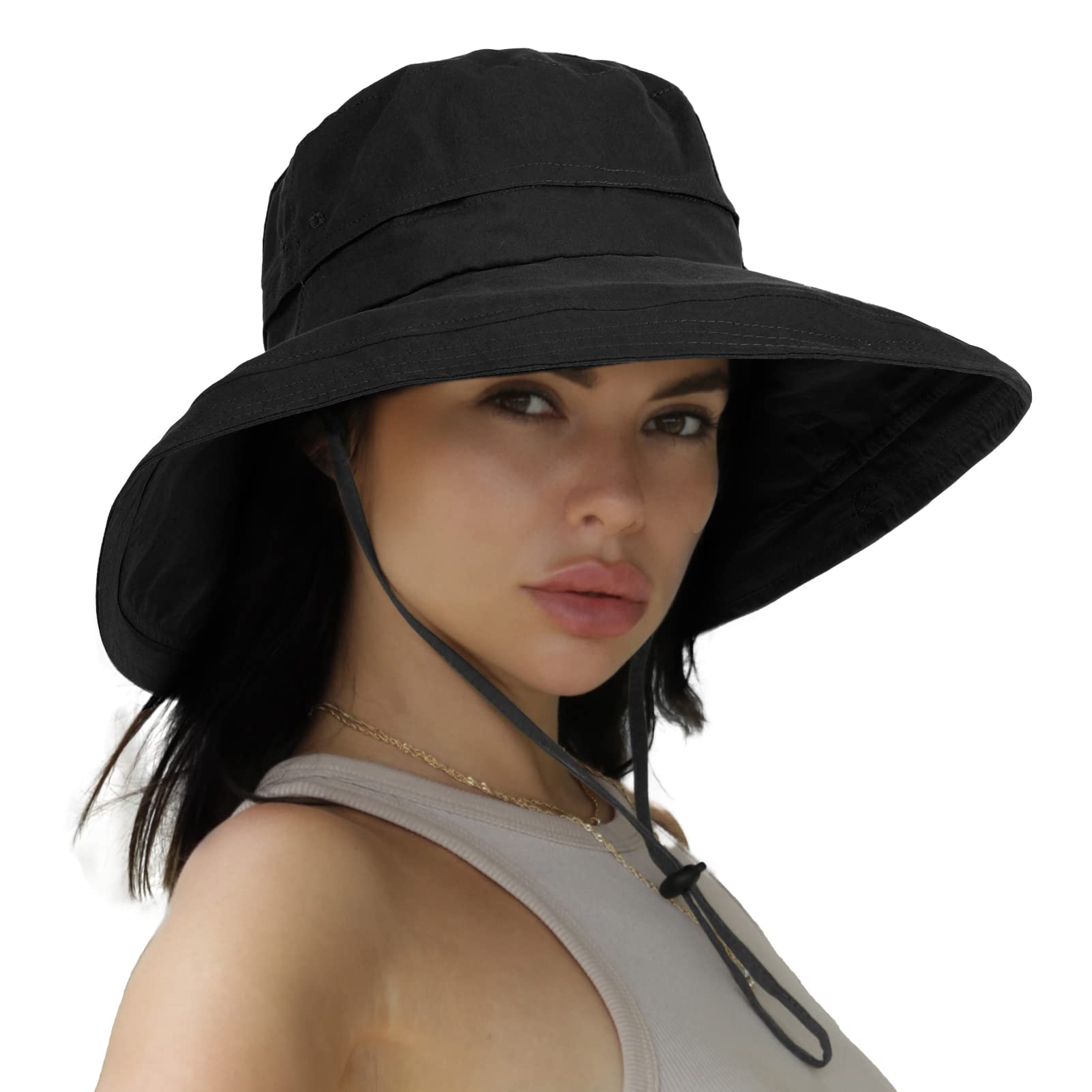 Women's Wide Brim Sun Hat - UPF 50+ UV Protection Breathable Cotton Gardening & Beach Hat with Foldable Brim - Perfect for Outdoor Activities, Travel, and Summer Vacations