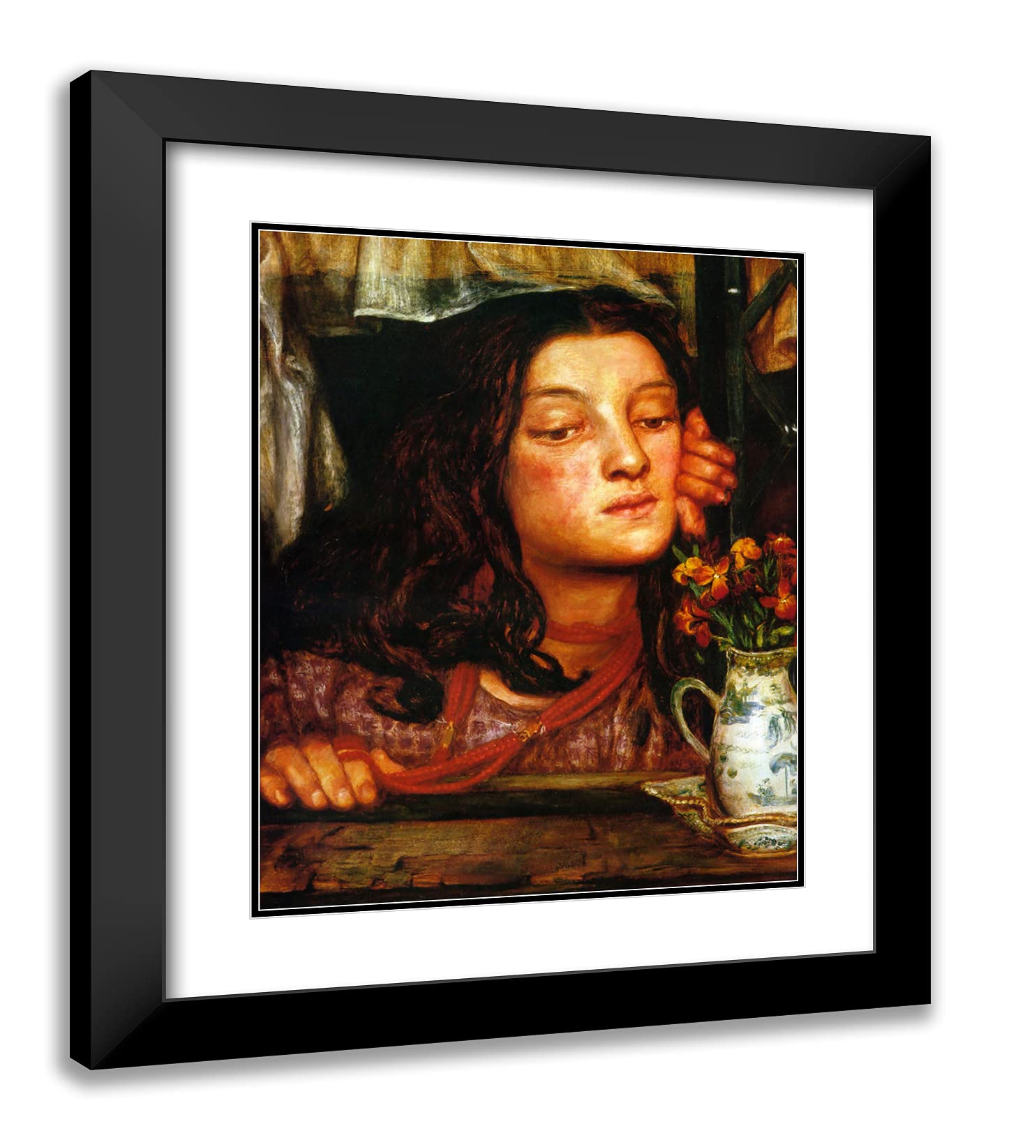 Gabriel Dante Rossetti 'Girl at a Lattice' 20x23 Inch Black Modern Framed Art Print with Double Matting - Perfect for Living Room, Bedroom & Office Wall Decor