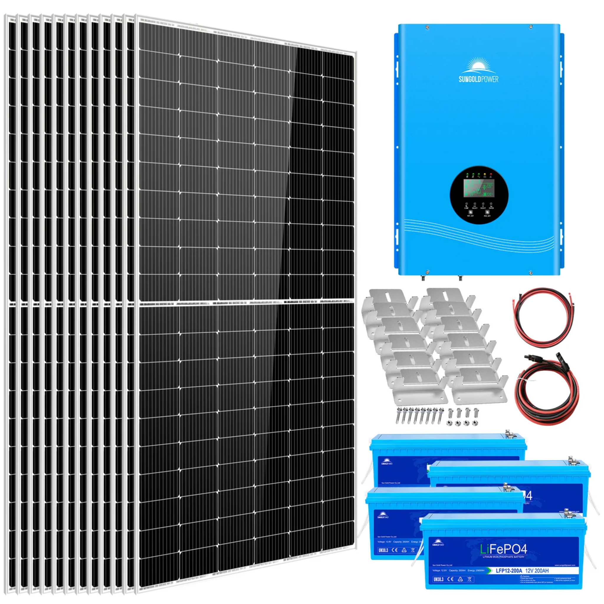 SunGoldPower 8000W Complete Off Grid Solar Kit with 10.24KWH Lithium Battery & 5400W Solar Panels | 48V 120V/240V Output | Ideal for Home Backup Power, RV Living & Remote Cabins | SGK 8MAX Solar Energy System