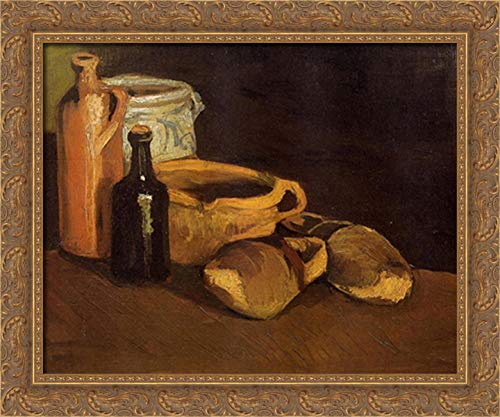Vincent van Gogh Still Life With Clogs And Pots - 24x20 Inch Gold Ornate Wood Framed Canvas Art Print - Perfect for Living Room, Bedroom & Office Wall Decor