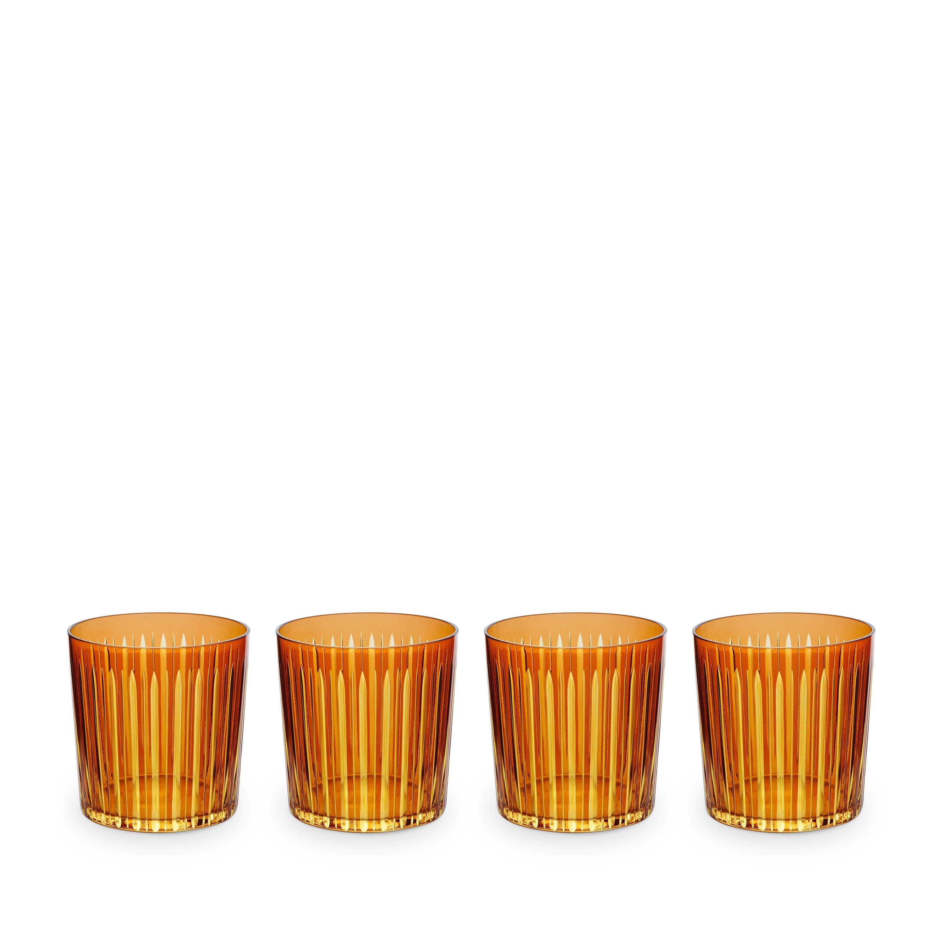 Premium Prism Double Old Fashioned Whiskey Glasses - Set of 4 Amber Colored Cocktail Glasses for Bourbon, Scotch & Whiskey - Perfect for Home Bars, Parties & Gifts