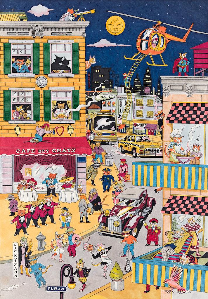 Nicky Zann Cat City Wooden Puzzle - Handcrafted Artifact Puzzle for Adults & Kids - Perfect for Home Decor, Gifts & Brain Teaser Fun