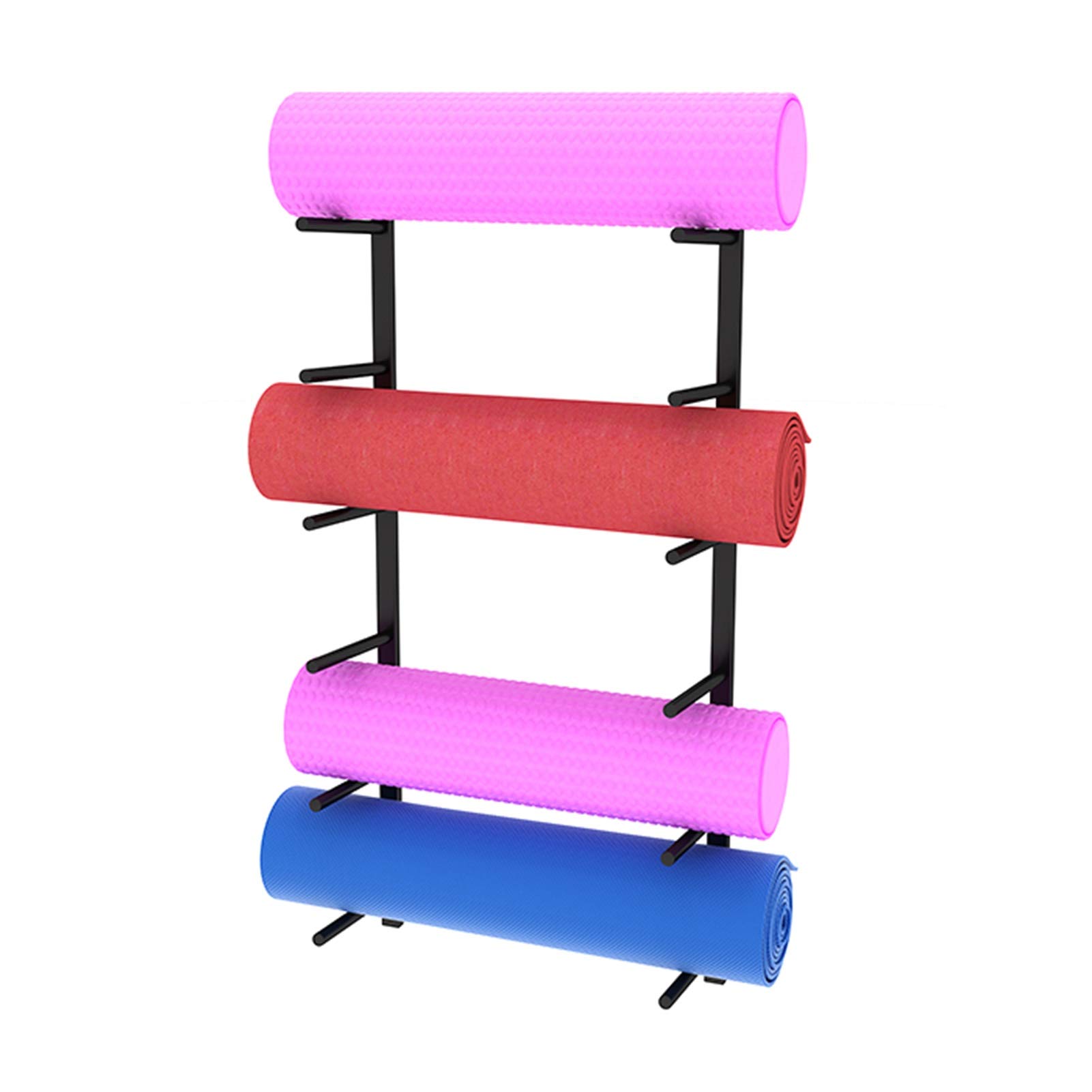6-Tier Wall Mount Yoga Mat Holder & Towel Rack - Space Saving Home Gym Organizer for Foam Rollers, Pilates Mats, Exercise Equipment - Perfect for Yoga Studios, Home Workouts & Fitness Rooms (Black)
