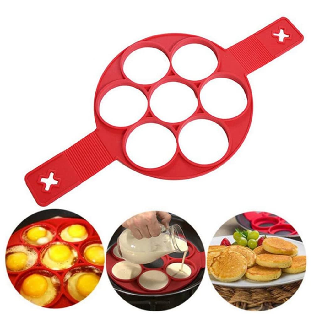 Nonstick Silicone Pancake & Egg Rings - Reusable Round Molds for Perfect Pancakes, Fried Eggs - Kitchen Baking & Cooking Tools for Breakfast, Brunch, Camping & Family Cooking