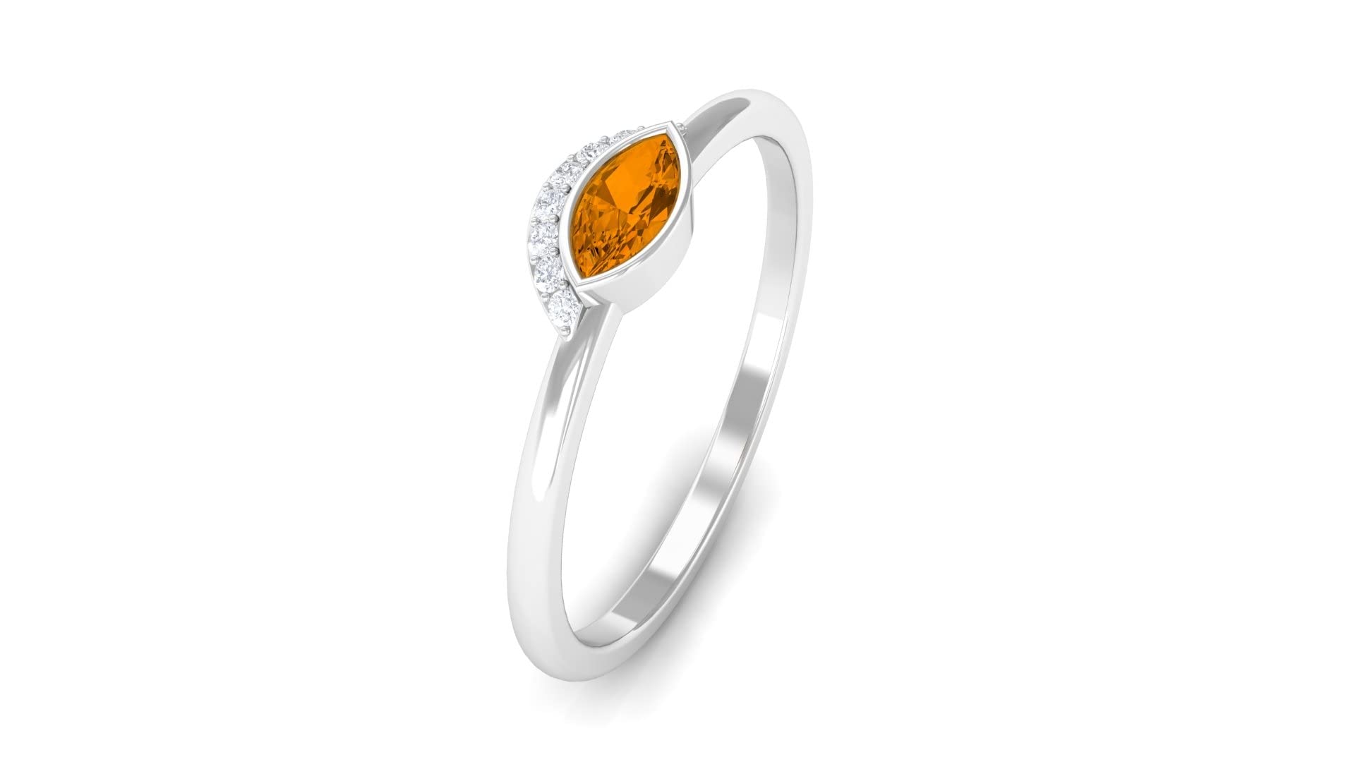 14K Solid Gold Marquise Cut Citrine and Diamond East West Promise Ring with Half Halo - Elegant Jewelry for Engagement, Anniversary & Special Occasions