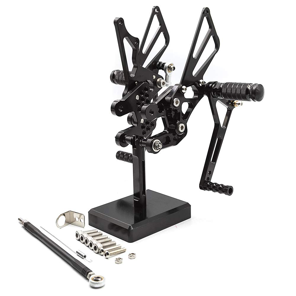 Adjustable CNC GSXR1000 07-08 Motorcycle Rearset Foot Pegs - Black Aluminum Footrests for Suzuki GSX-R1000 (2007-2008) - Perfect for Track Racing & Street Performance Upgrades