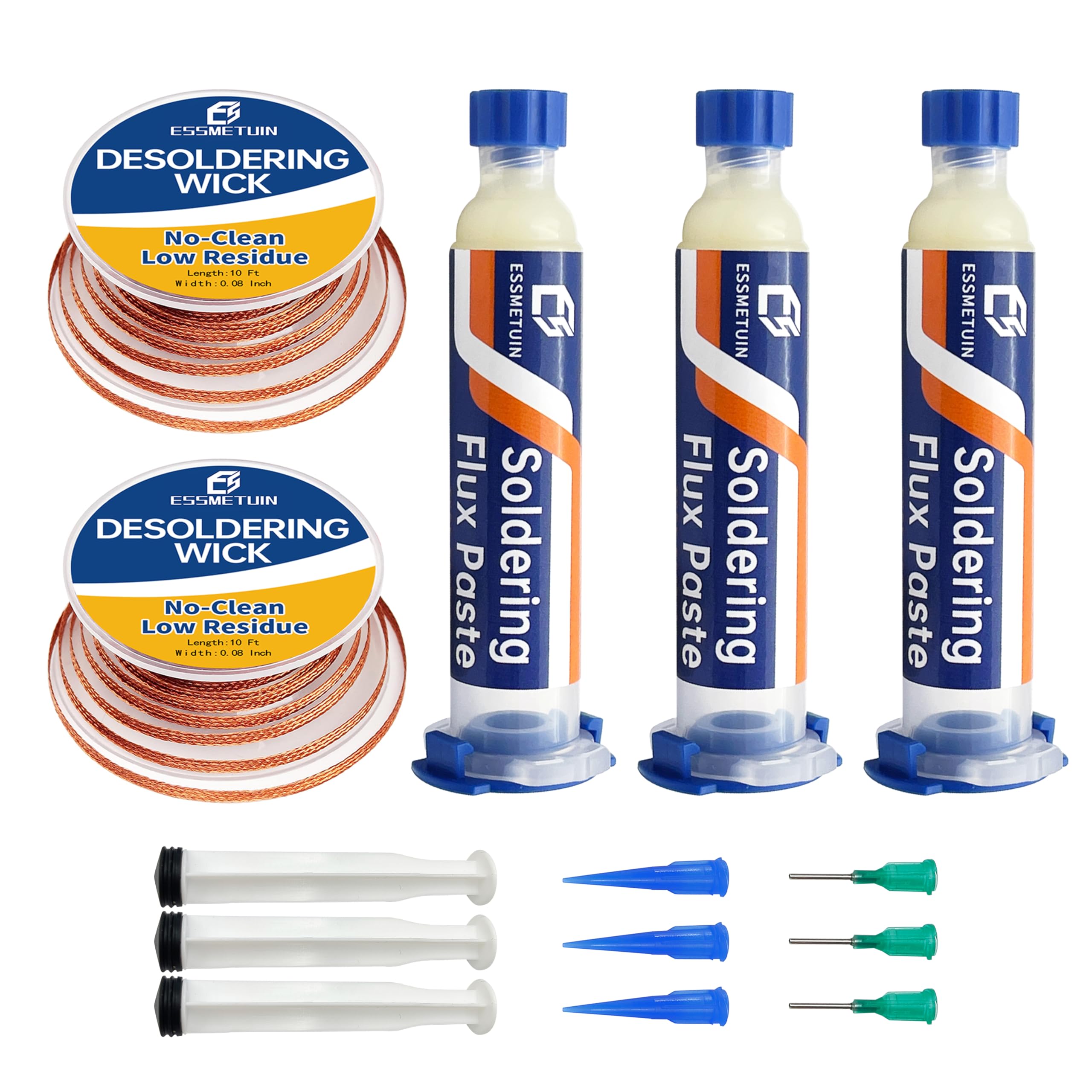 Premium Solder Wick & No-Clean Flux for Electronics Repair - Desoldering Braid & Soldering Paste Kit for PCB, Circuit Board, and DIY Projects