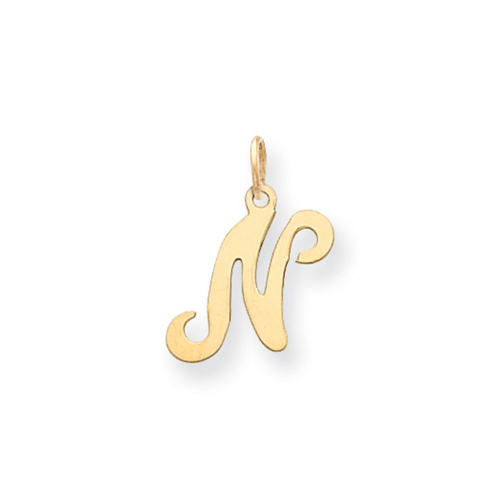 14k Yellow Gold Sophia Collection Small Script Initial N Pendant - Black Bow Jewelry for Everyday Elegance & Gift Giving