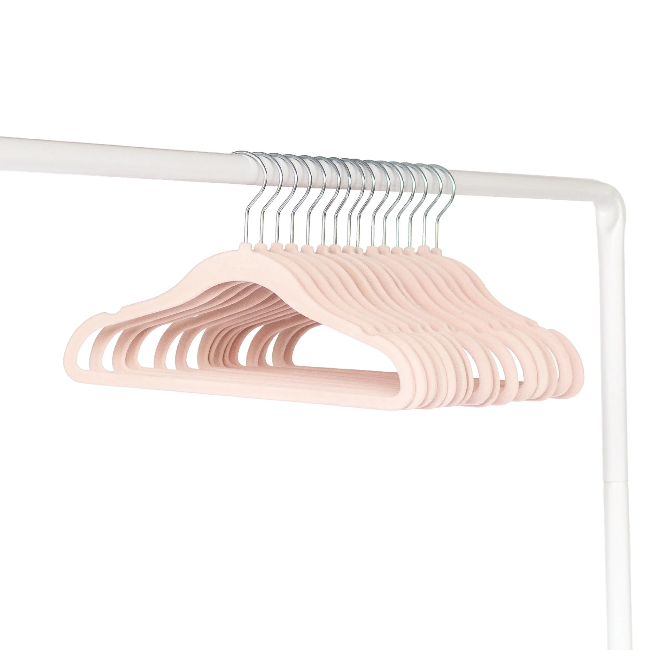 3 Sprouts Velvet Non-Slip Hangers - 15 Pack (Pink) | Space-Saving Closet Organizer for Kids & Adults Wardrobe