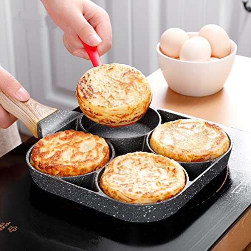DDARKHORSE 4-Hole Non-Stick Frying Pan - Thickened Omelet, Pancake & Steak Cookware - Perfect for Breakfast, Egg, Ham & Cooking - Ideal for Family Meals, Camping & Outdoor Cooking