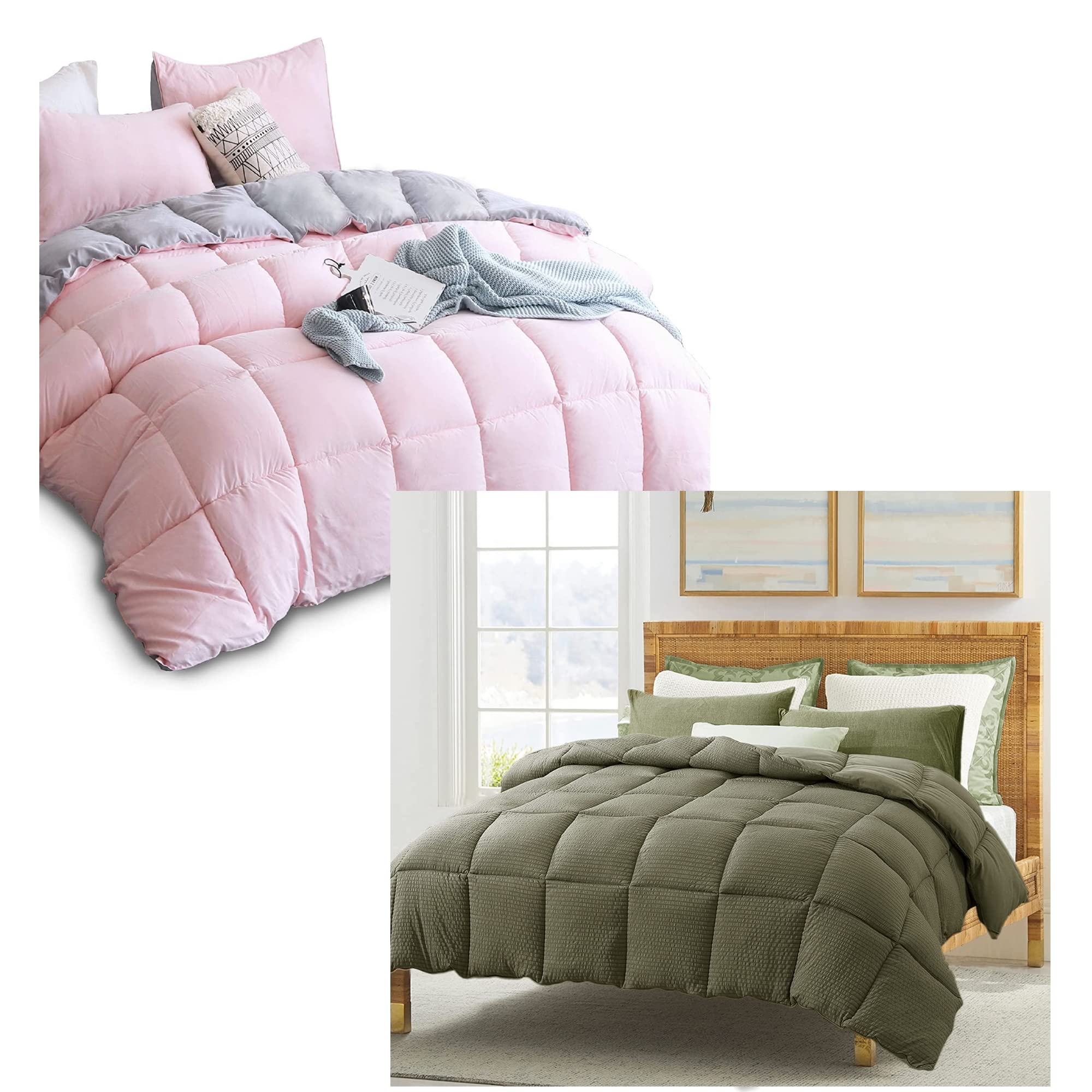 KASENTEX All Season Down Alternative Pink Queen Comforter Set with Textured Green Comforter - Soft Hypoallergenic Bedding for Cozy Sleep | Perfect for Master Bedroom, Guest Room & Dorm